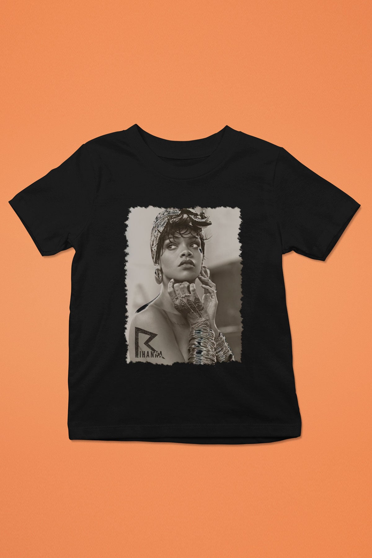 Rihanna Baskılı Siyah Unisex Çocuk Tişört