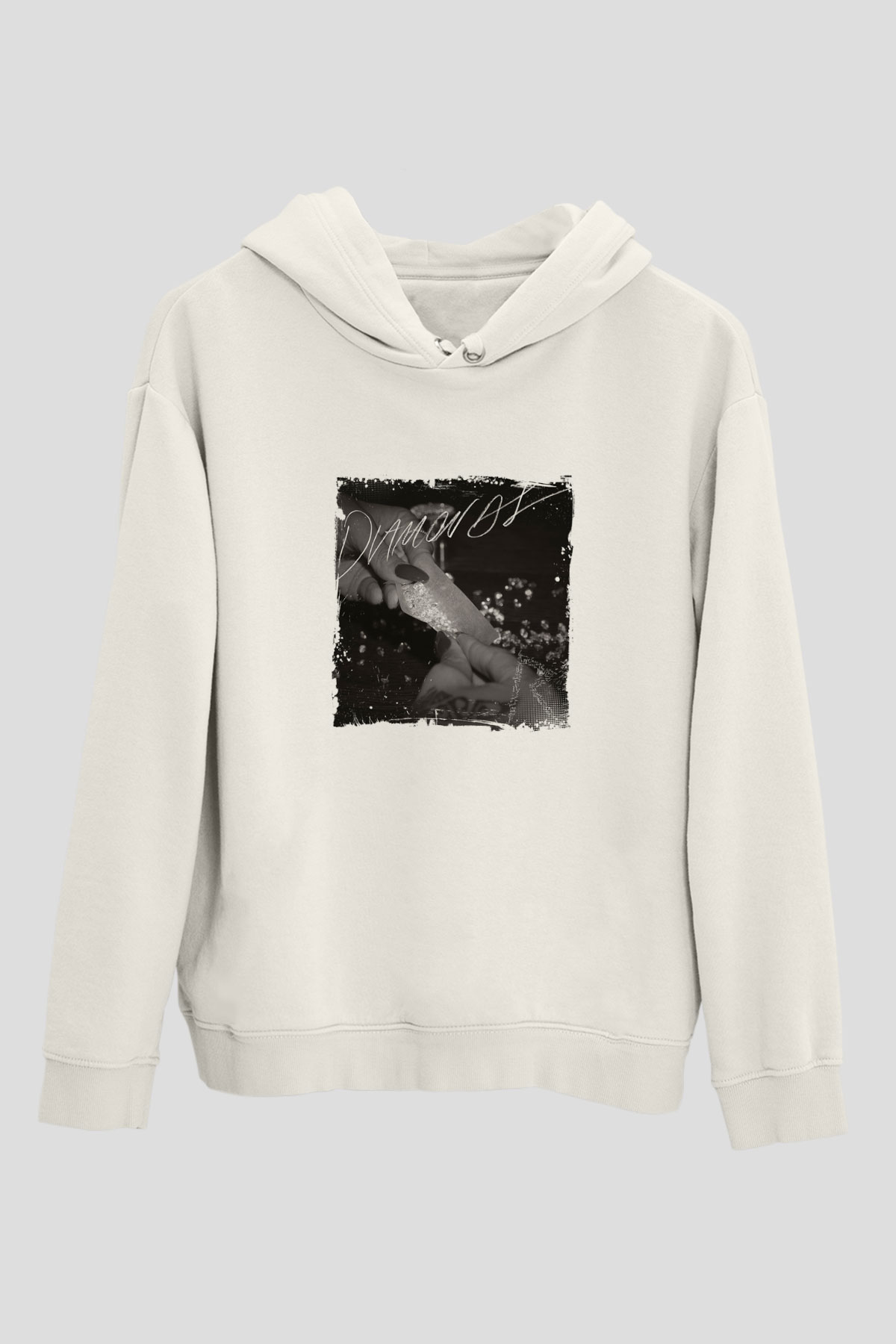 Rihanna Baskılı Unisex Beyaz Kapüşonlu Sweatshirt