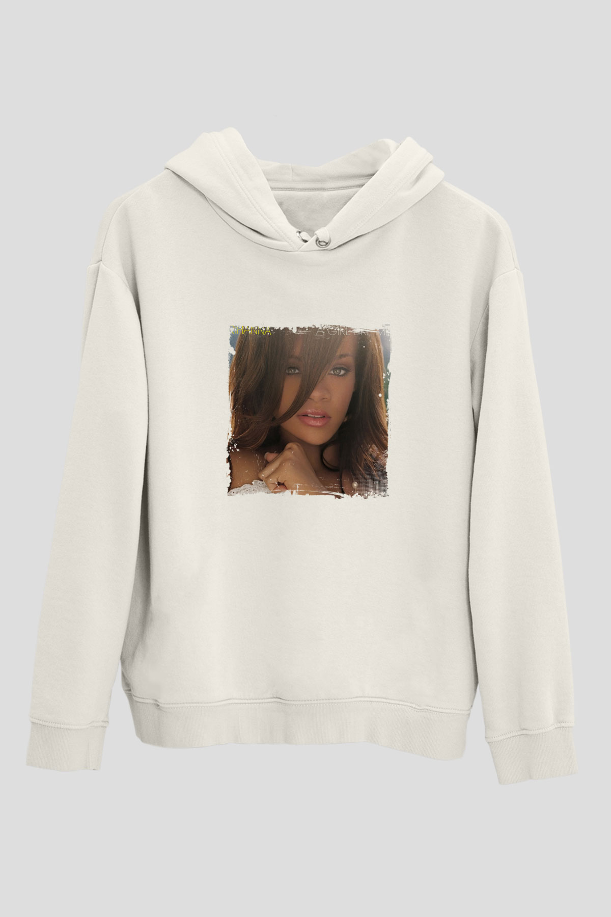 Rihanna Baskılı Unisex Beyaz Kapüşonlu Sweatshirt