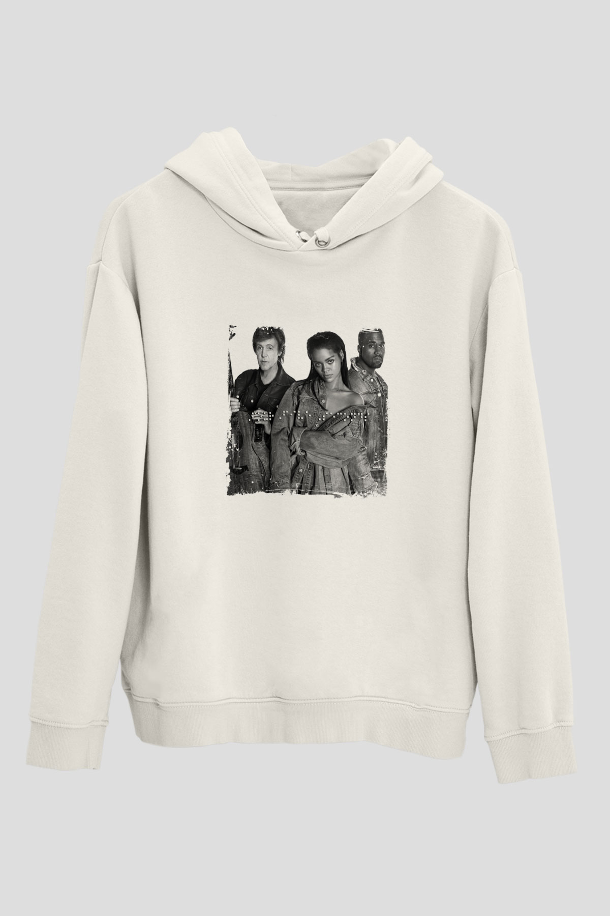 Rihanna Baskılı Unisex Beyaz Kapüşonlu Sweatshirt