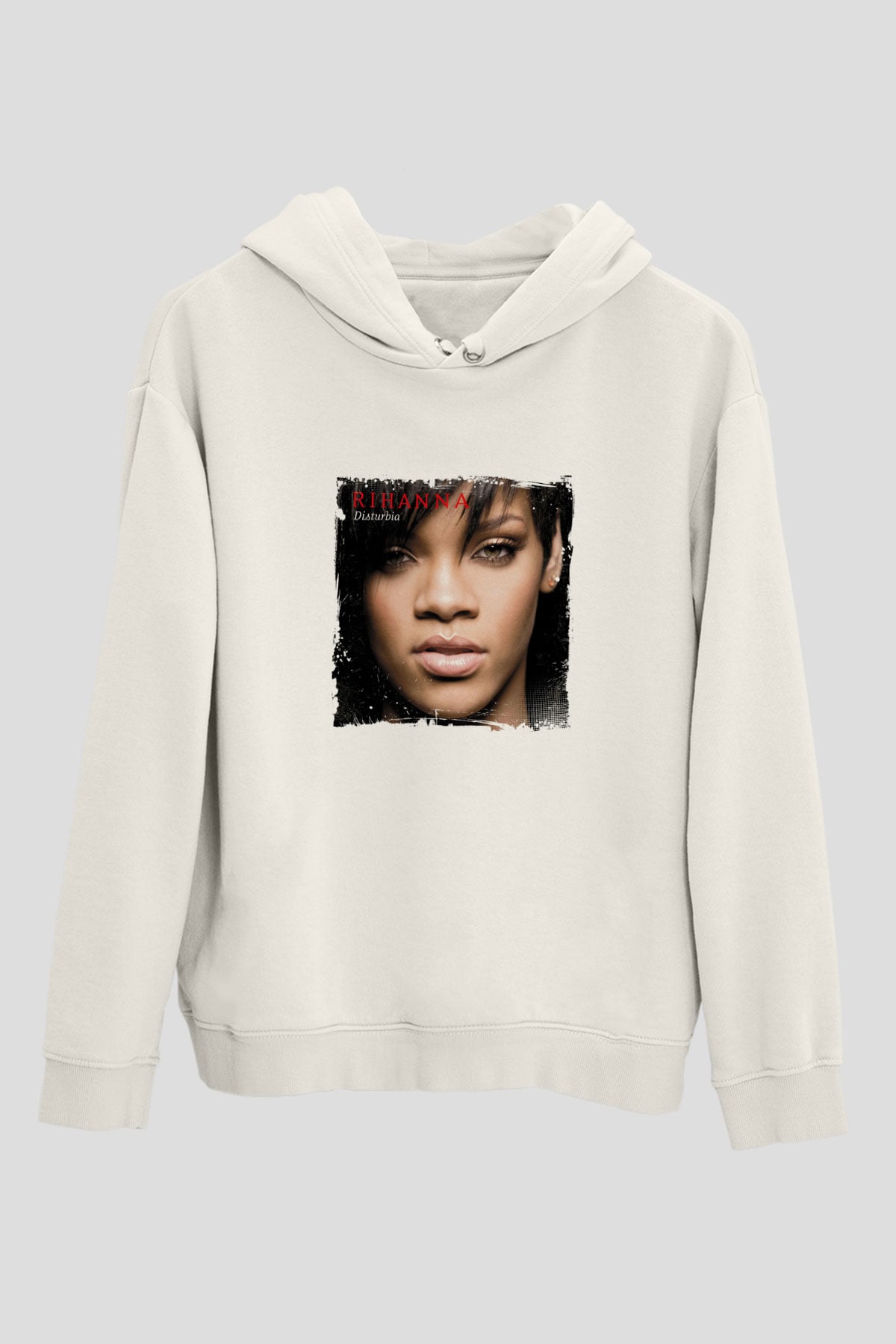 Rihanna Baskılı Unisex Beyaz Kapüşonlu Sweatshirt