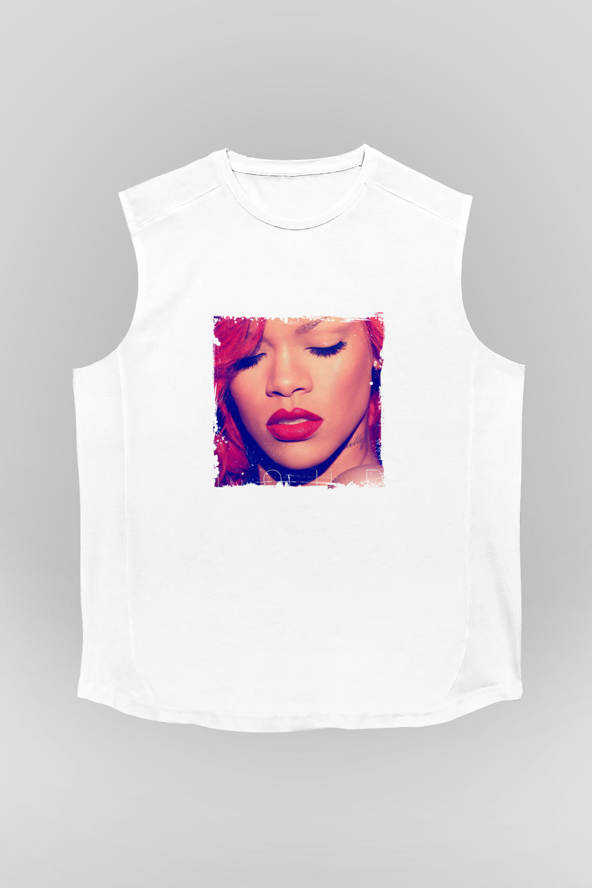 Rihanna Baskılı Unisex Beyaz Kolsuz Tişört
