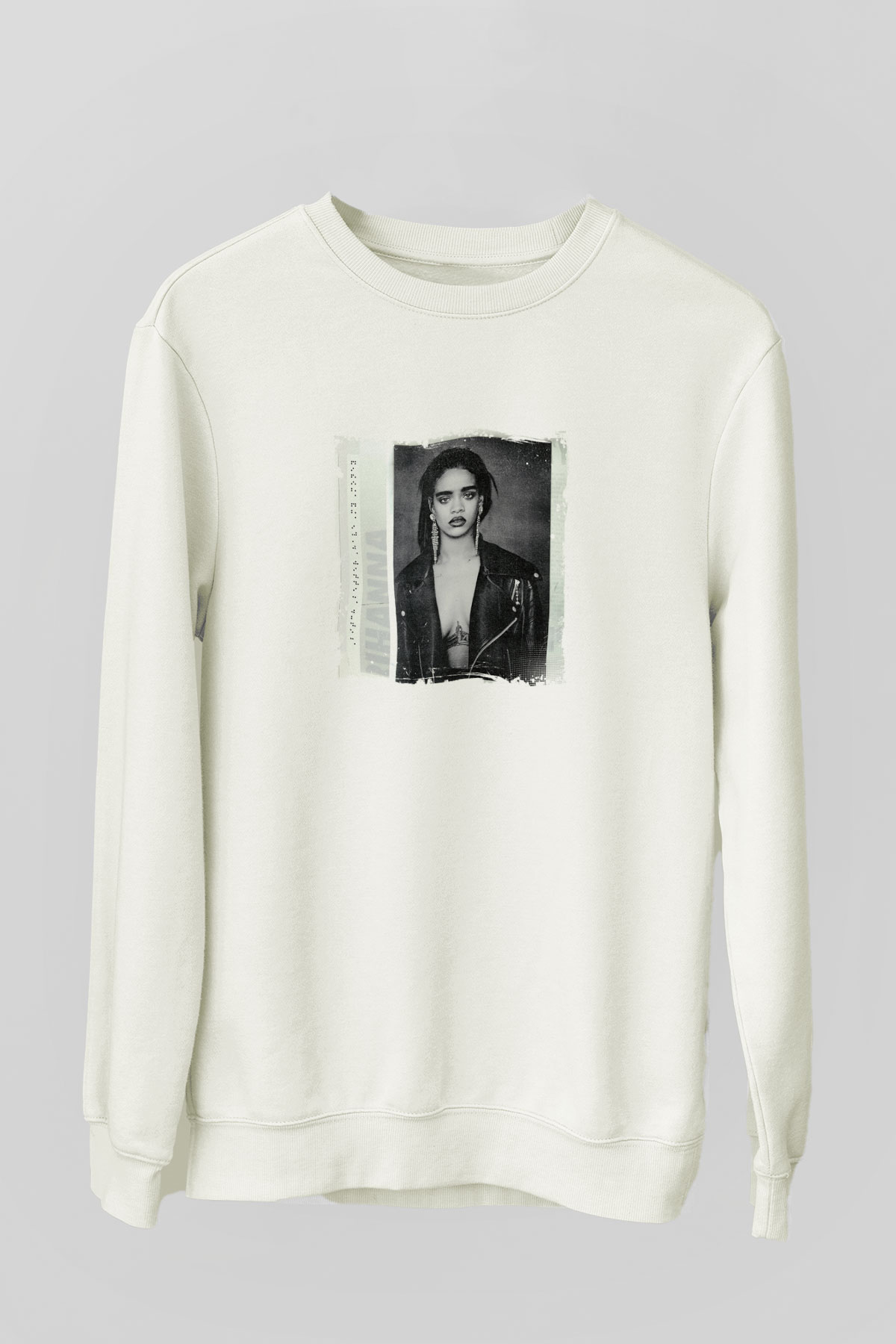 Rihanna Baskılı Unisex Beyaz Sweatshirt