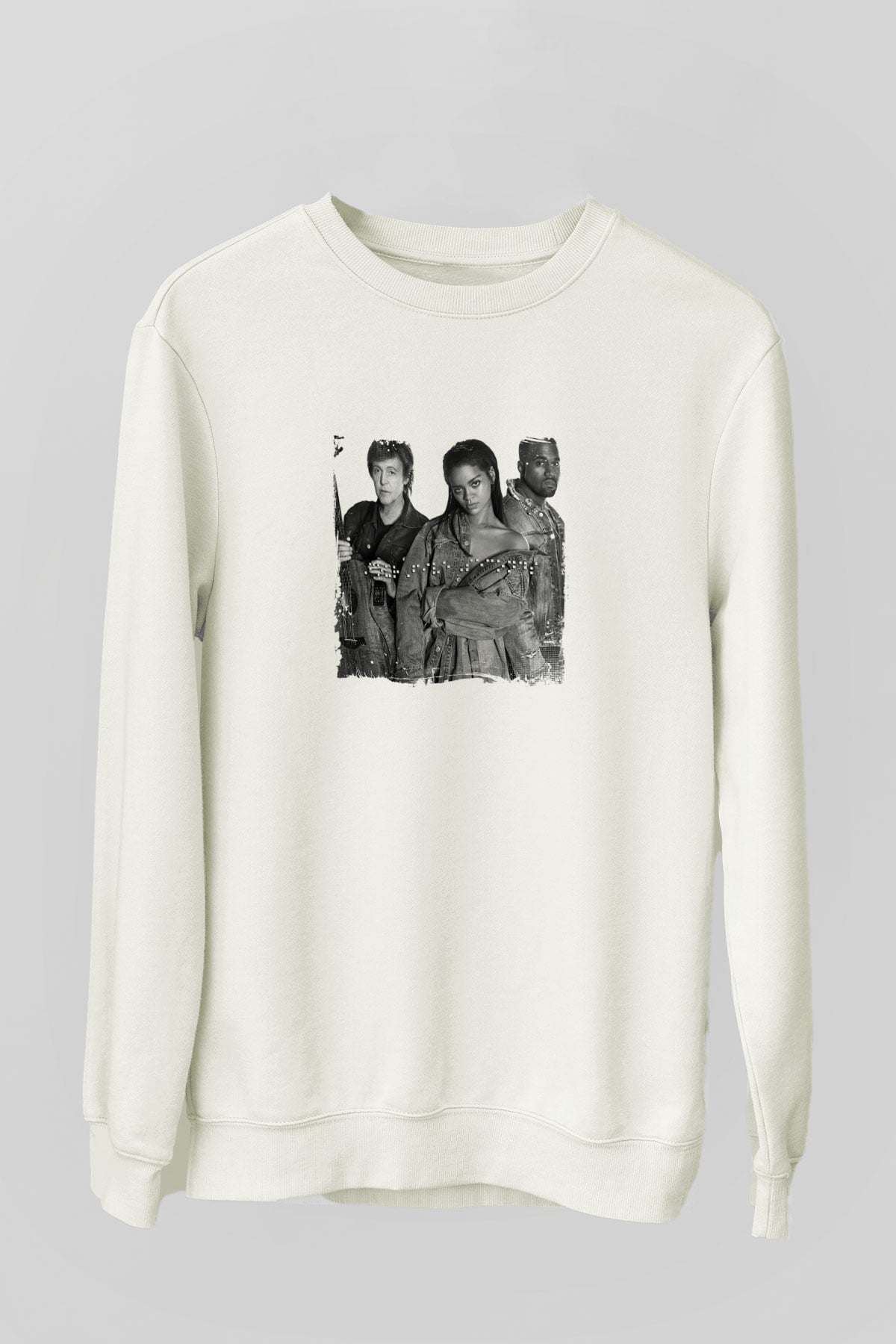 Rihanna Baskılı Unisex Beyaz Sweatshirt