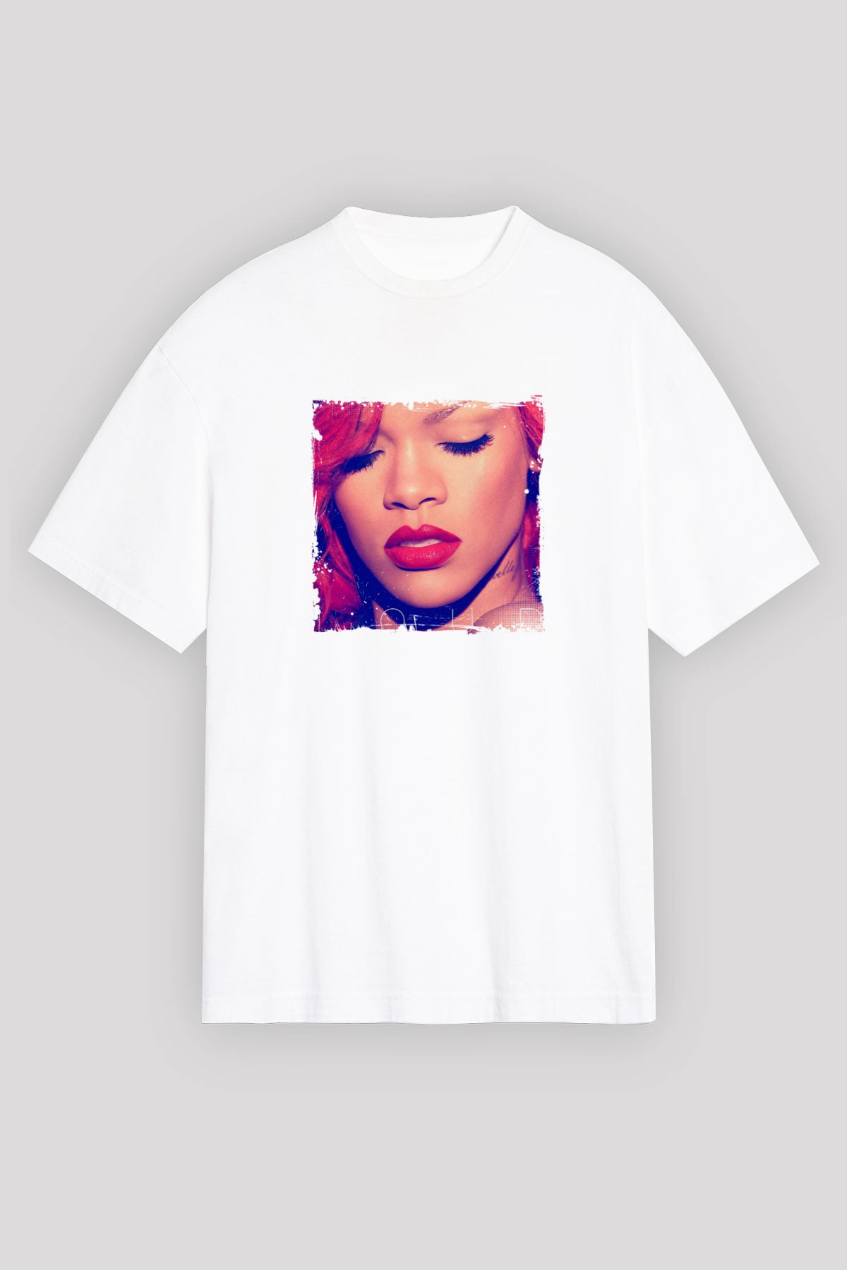 Rihanna Baskılı Unisex Beyaz Tişört