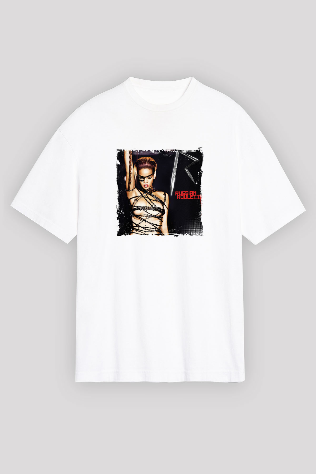 Rihanna Baskılı Unisex Beyaz Tişört