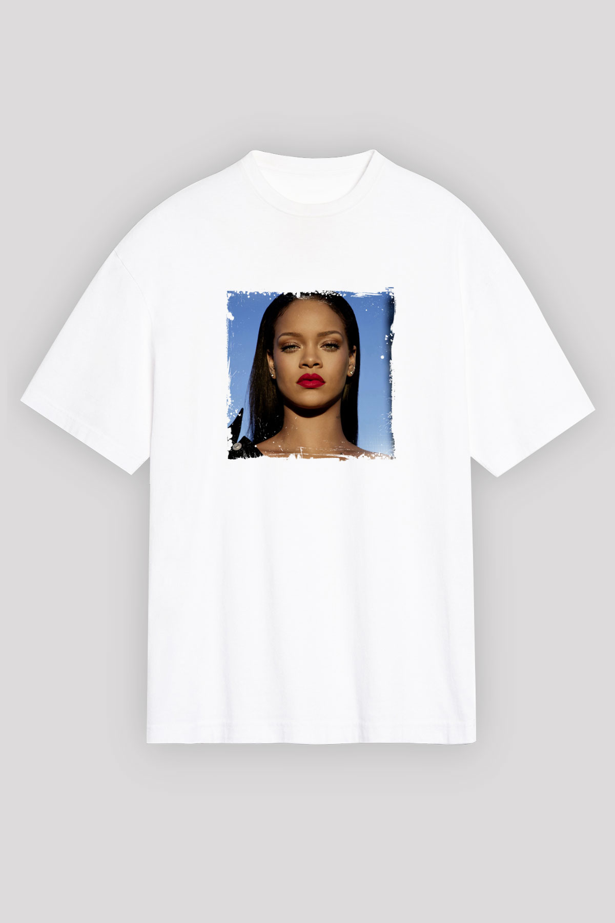 Rihanna Baskılı Unisex Beyaz Tişört
