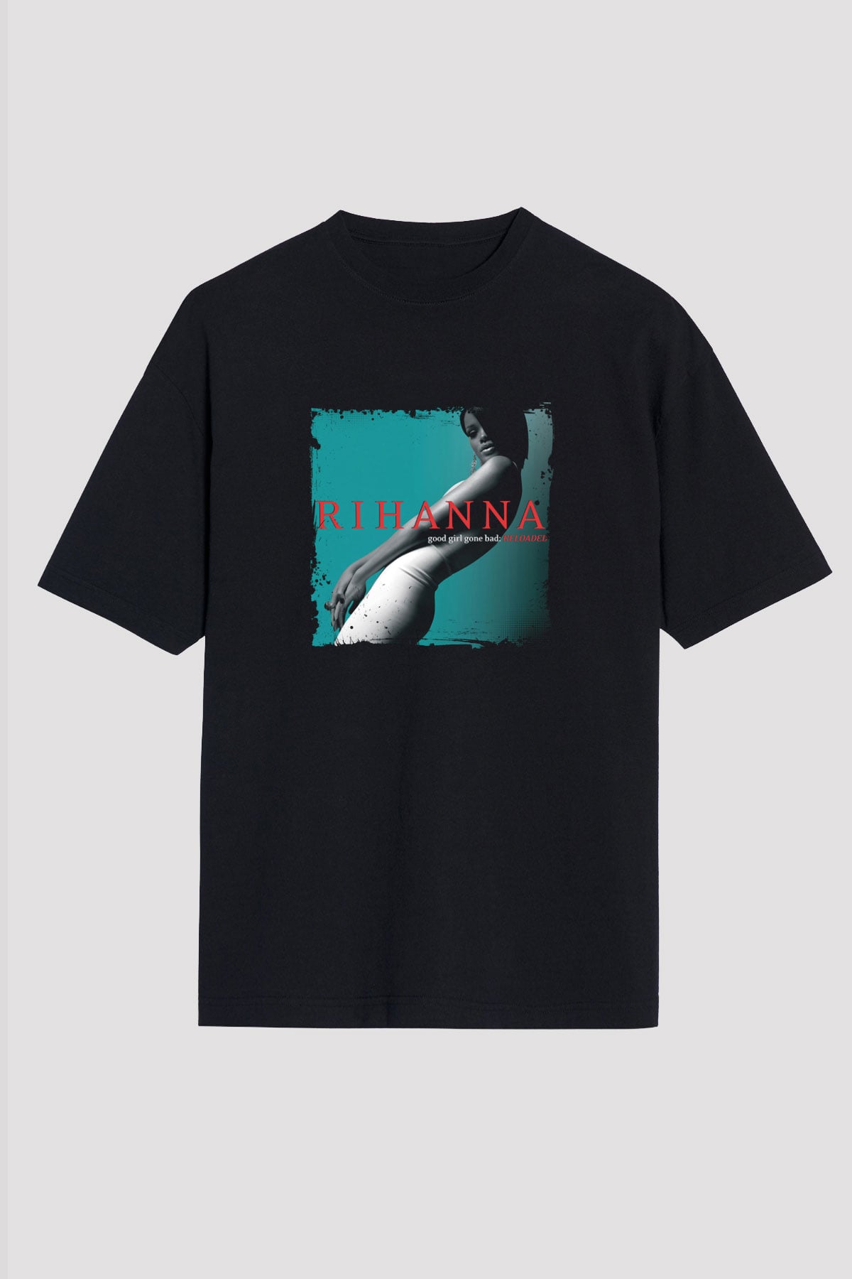 Rihanna Baskılı Unisex Oversize Siyah Tişört
