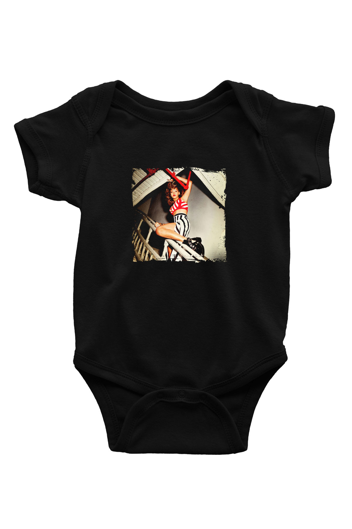 Rihanna Baskılı Unisex Siyah Bebek Body - Zıbın