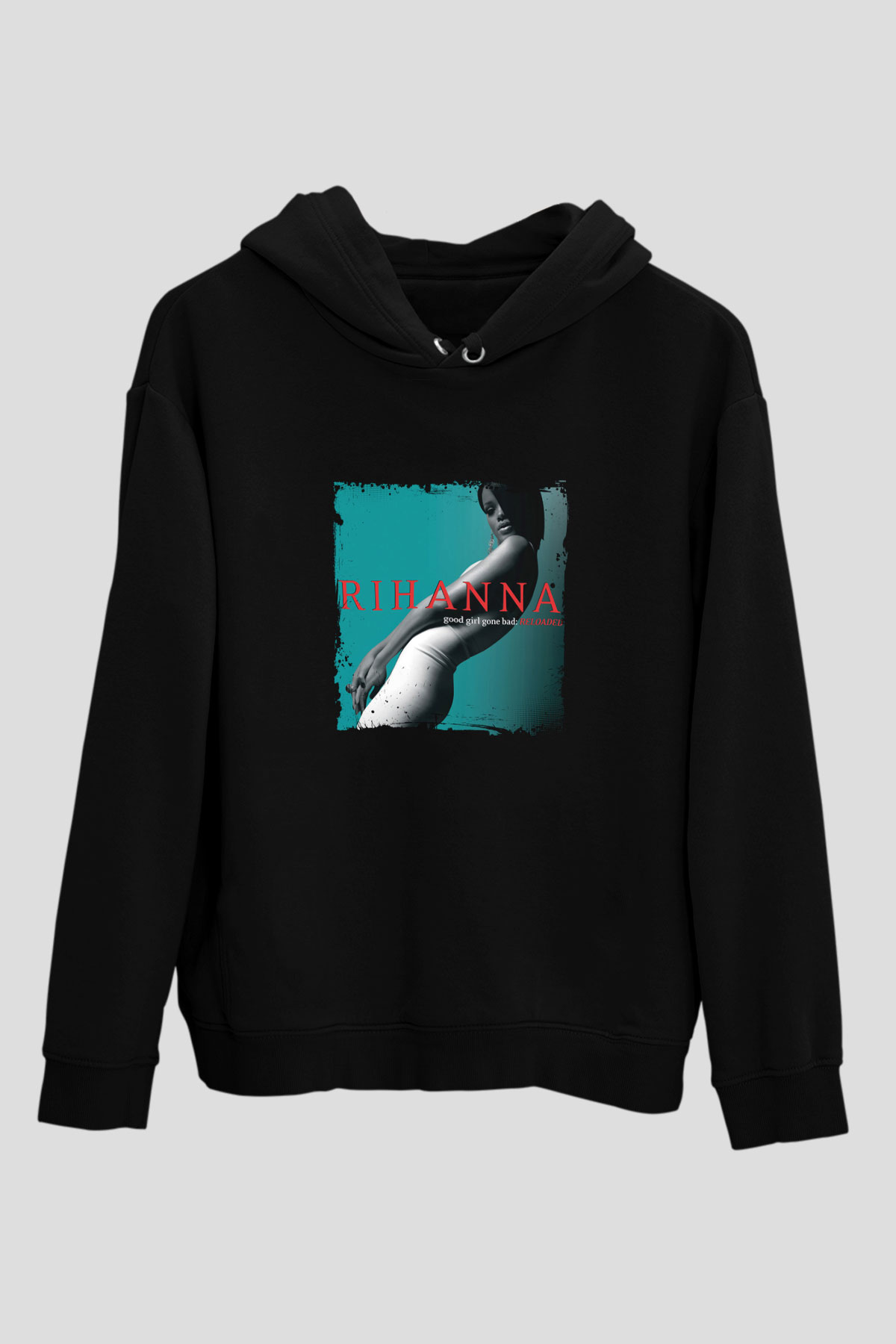 Rihanna Baskılı Unisex Siyah Hoodie