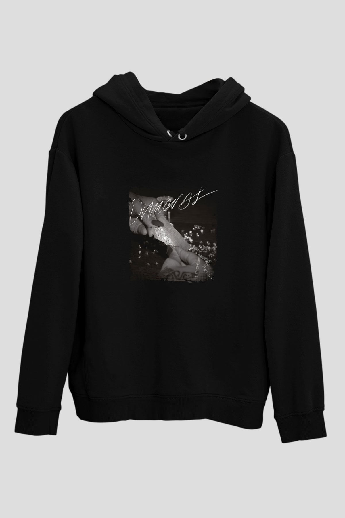 Rihanna Baskılı Unisex Siyah Hoodie