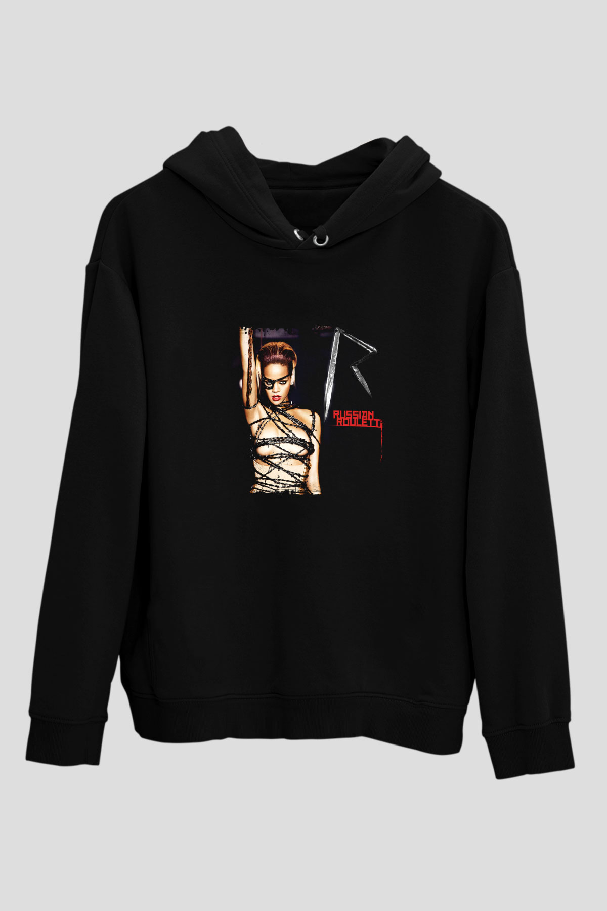 Rihanna Baskılı Unisex Siyah Hoodie