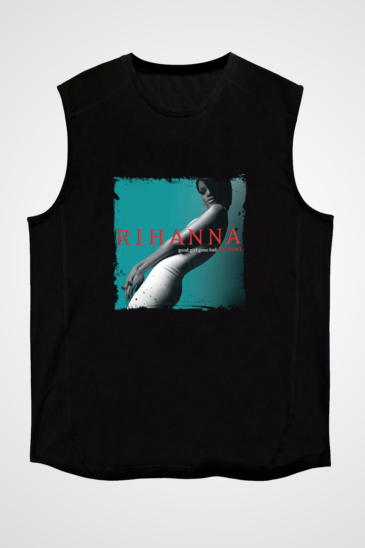 Rihanna Baskılı Unisex Siyah Kolsuz Tişört