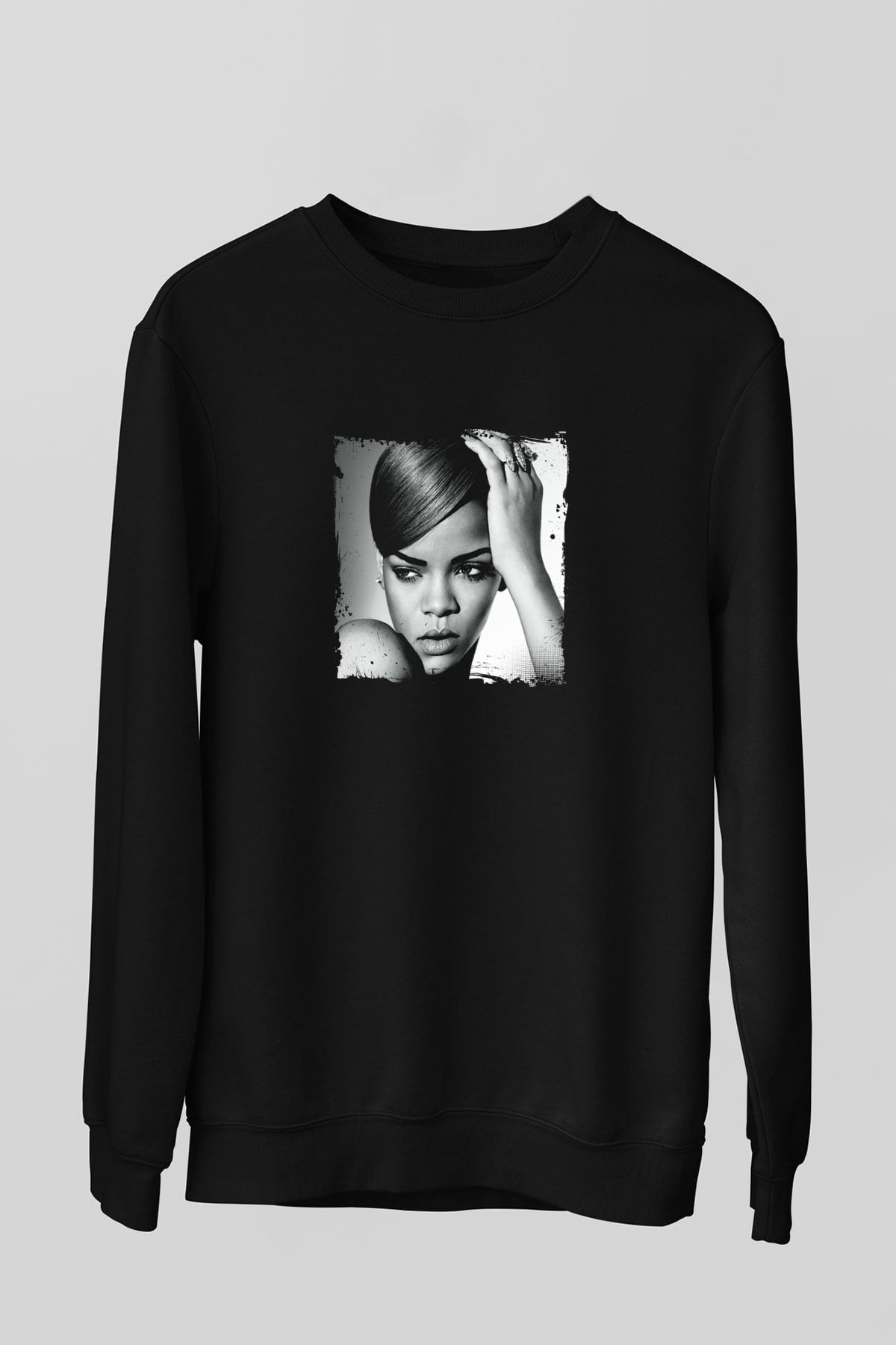 Rihanna Baskılı Unisex Siyah Sweatshirt