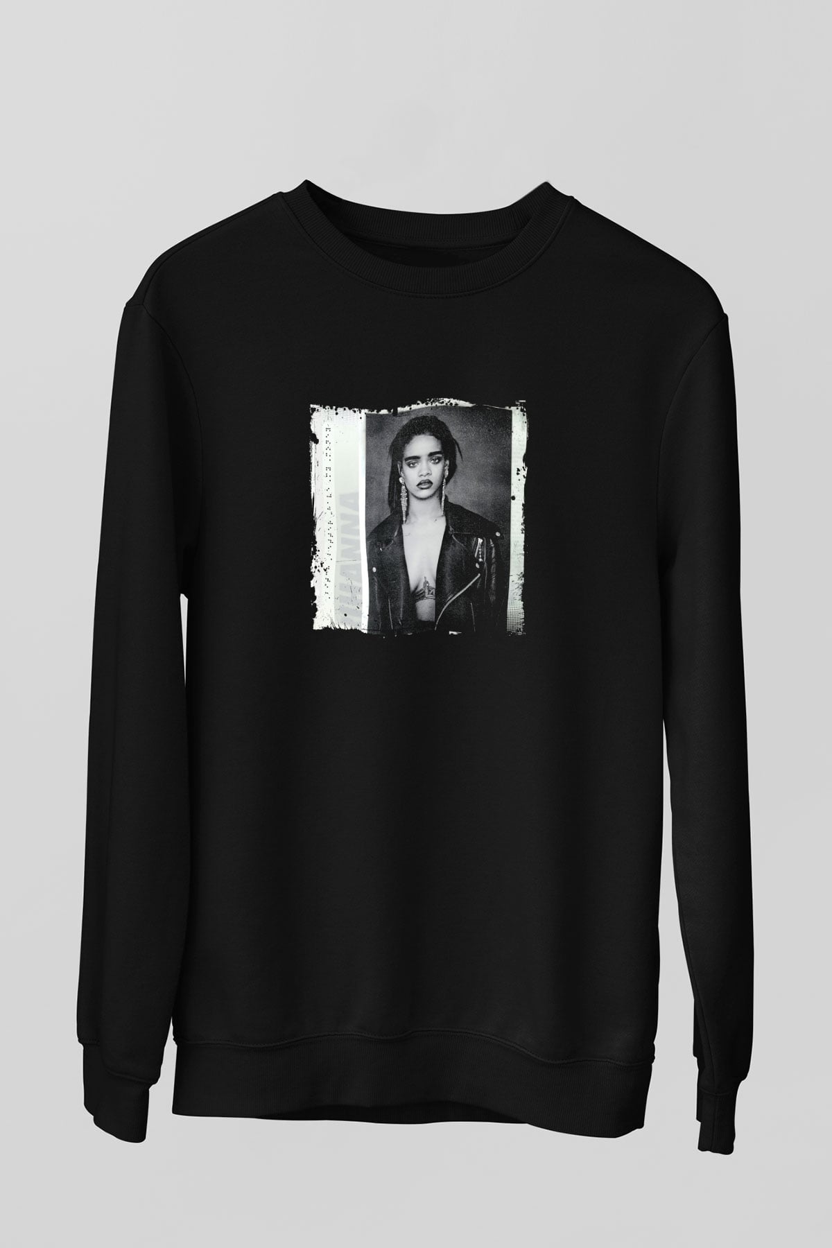 Rihanna Baskılı Unisex Siyah Sweatshirt