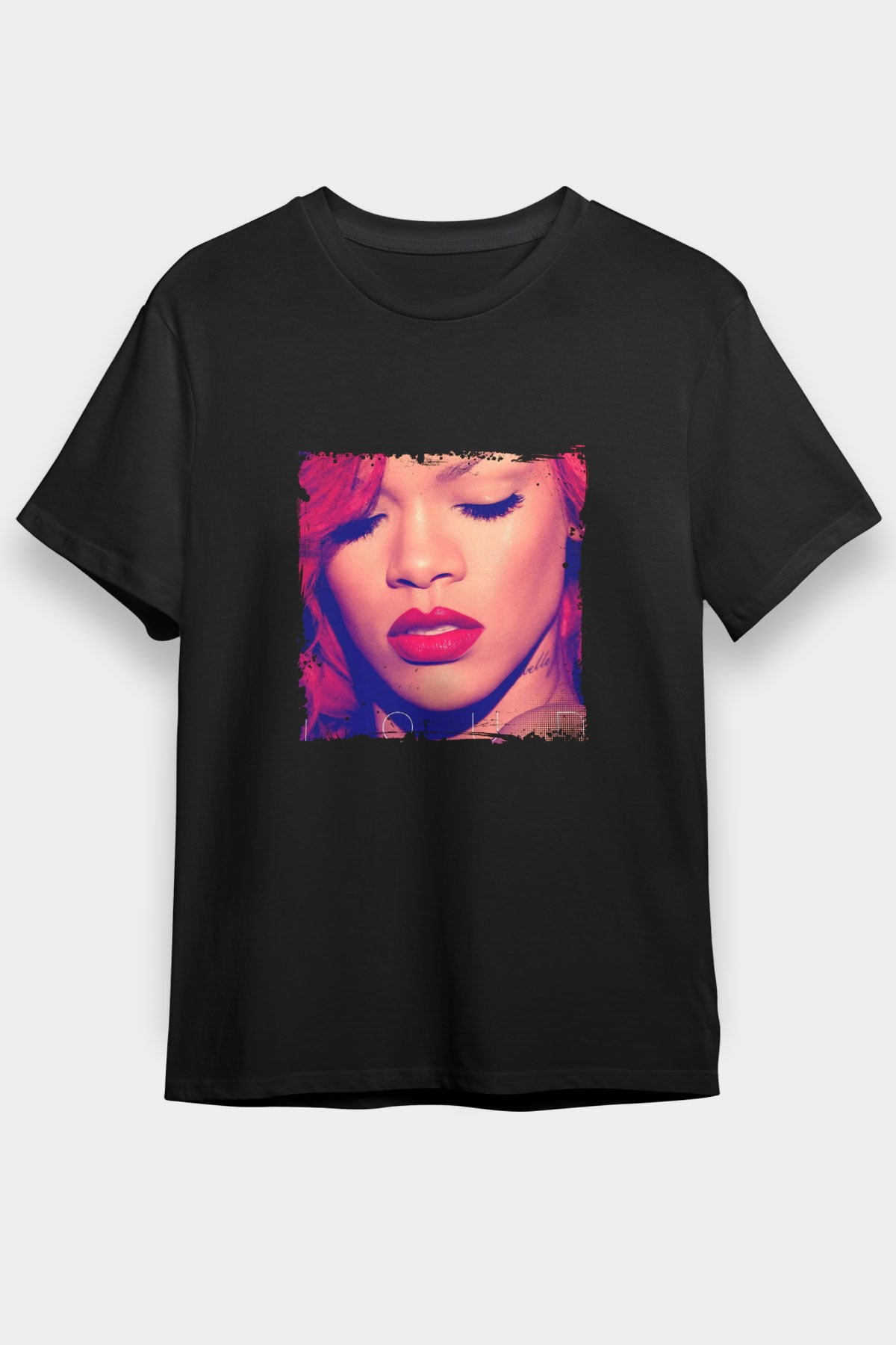 Rihanna Baskılı Unisex Siyah Tişört