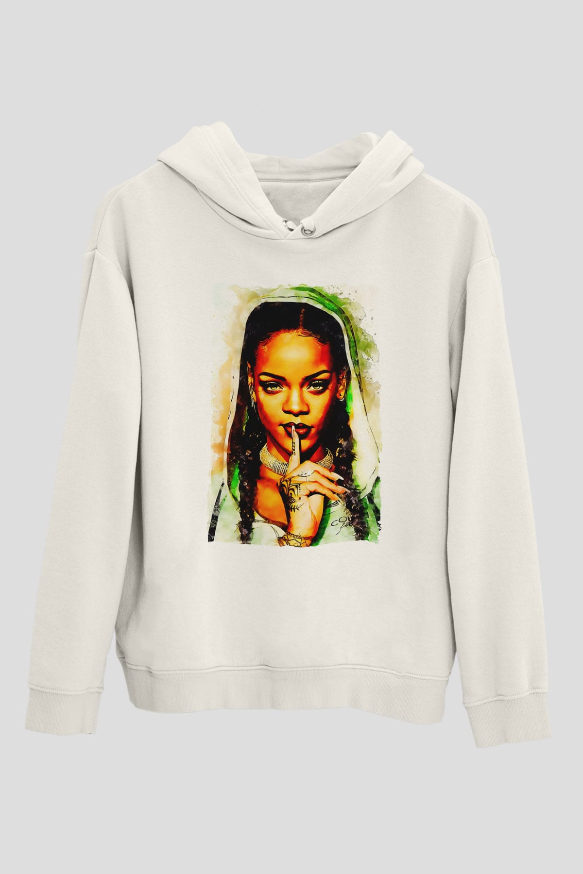 Rihanna Beyaz Unisex Kapüşonlu Sweatshirt