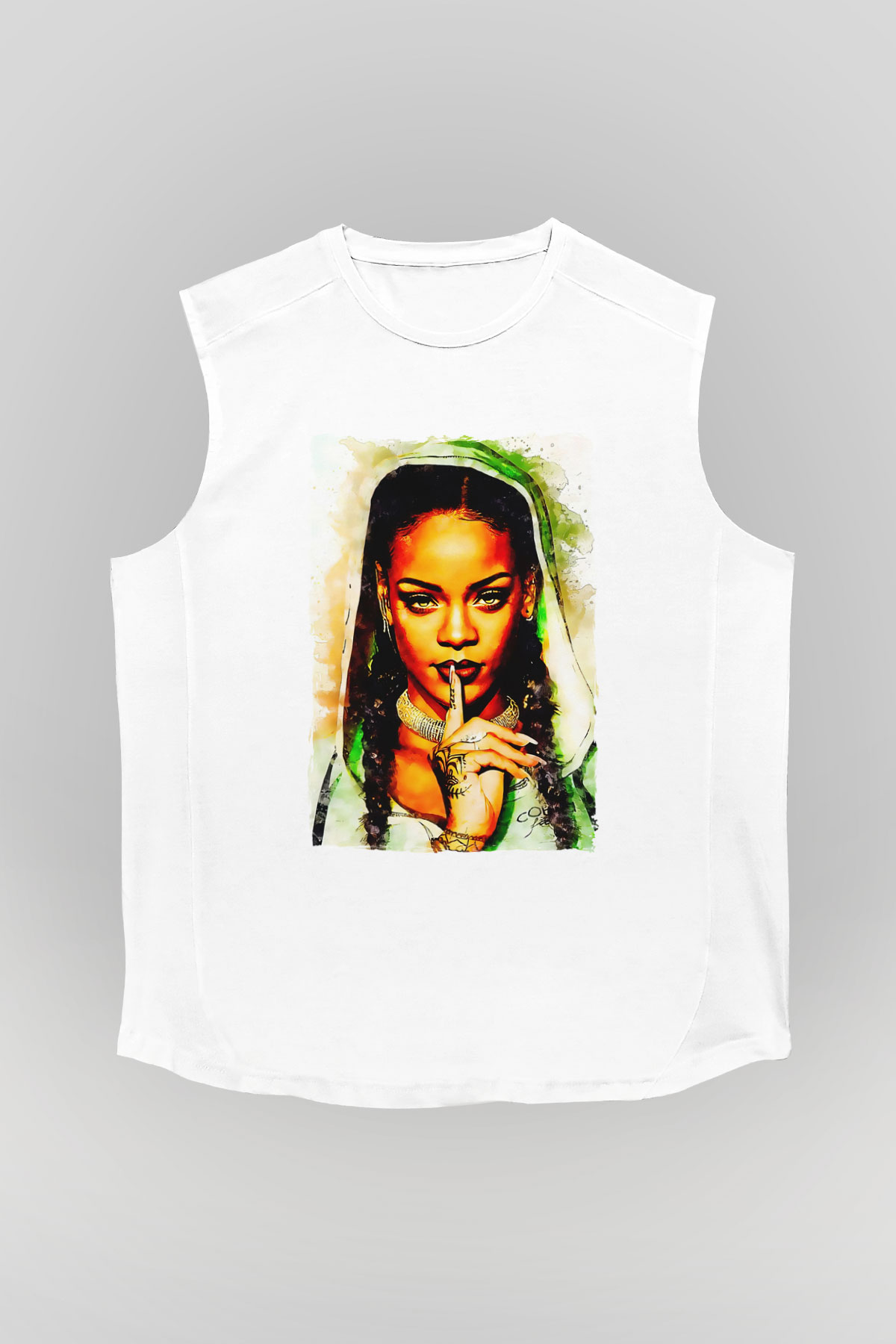 Rihanna Beyaz Unisex Kolsuz Tişört