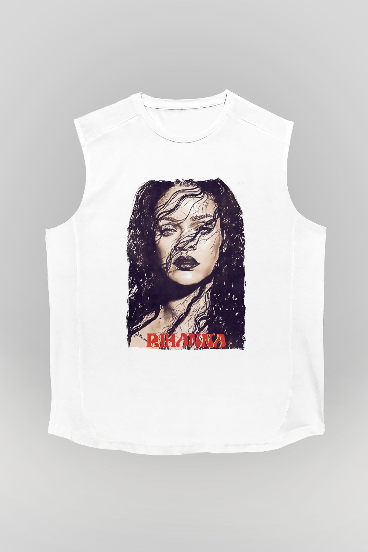 Rihanna Beyaz Unisex Kolsuz Tişört