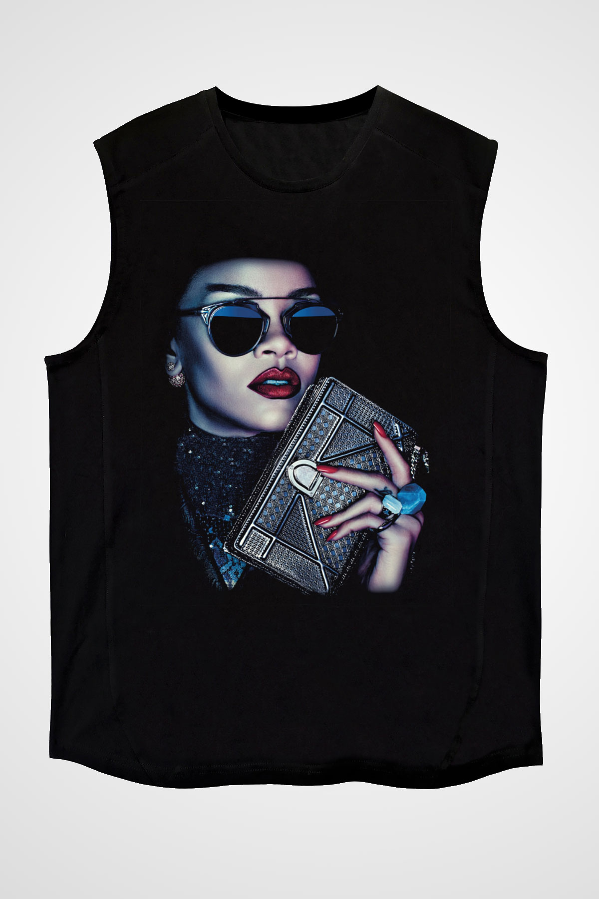 Rihanna Siyah Unisex Kolsuz Tişört