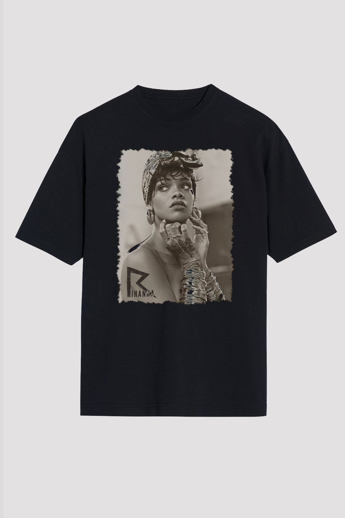 Rihanna Siyah Unisex Oversize Tişört T-Shirt