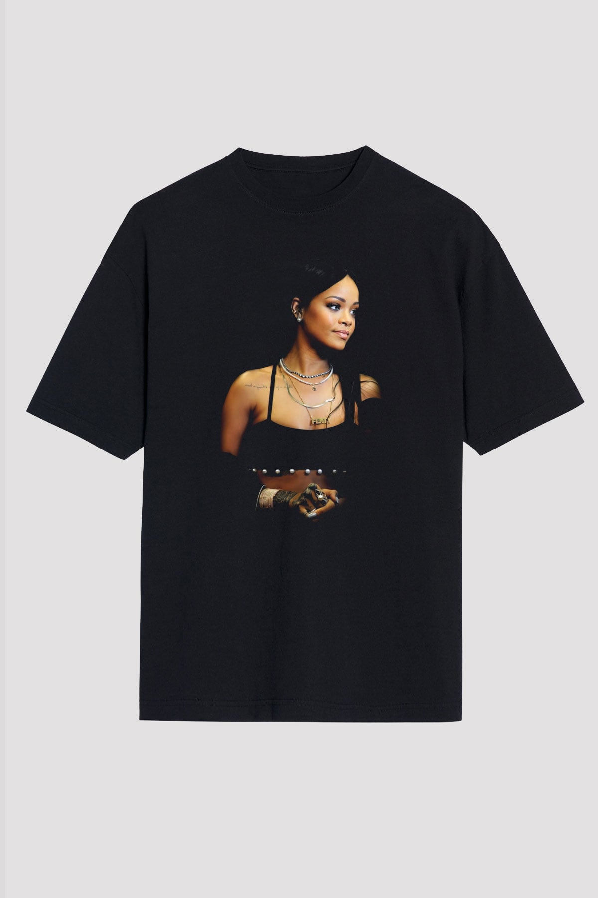 Rihanna Siyah Unisex Oversize Tişört T-Shirt
