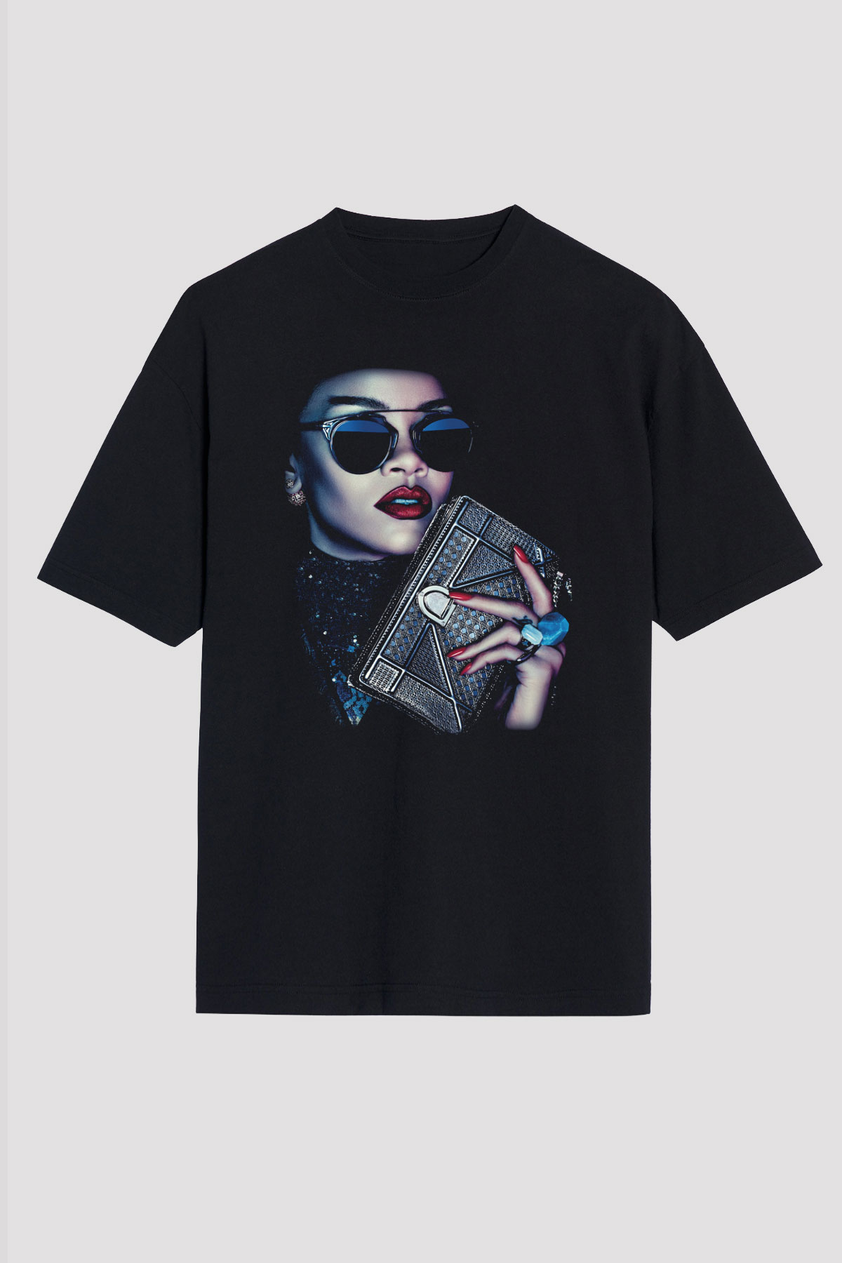 Rihanna Siyah Unisex Oversize Tişört T-Shirt
