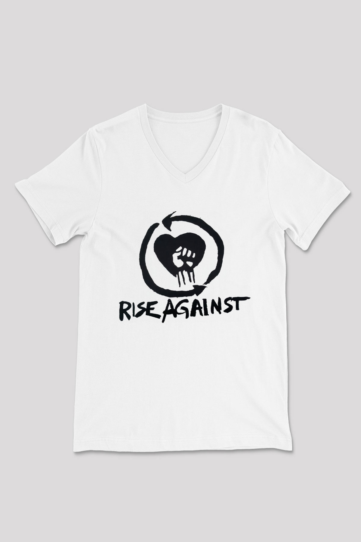 Rise Against Beyaz Unisex V Yaka Tişört
