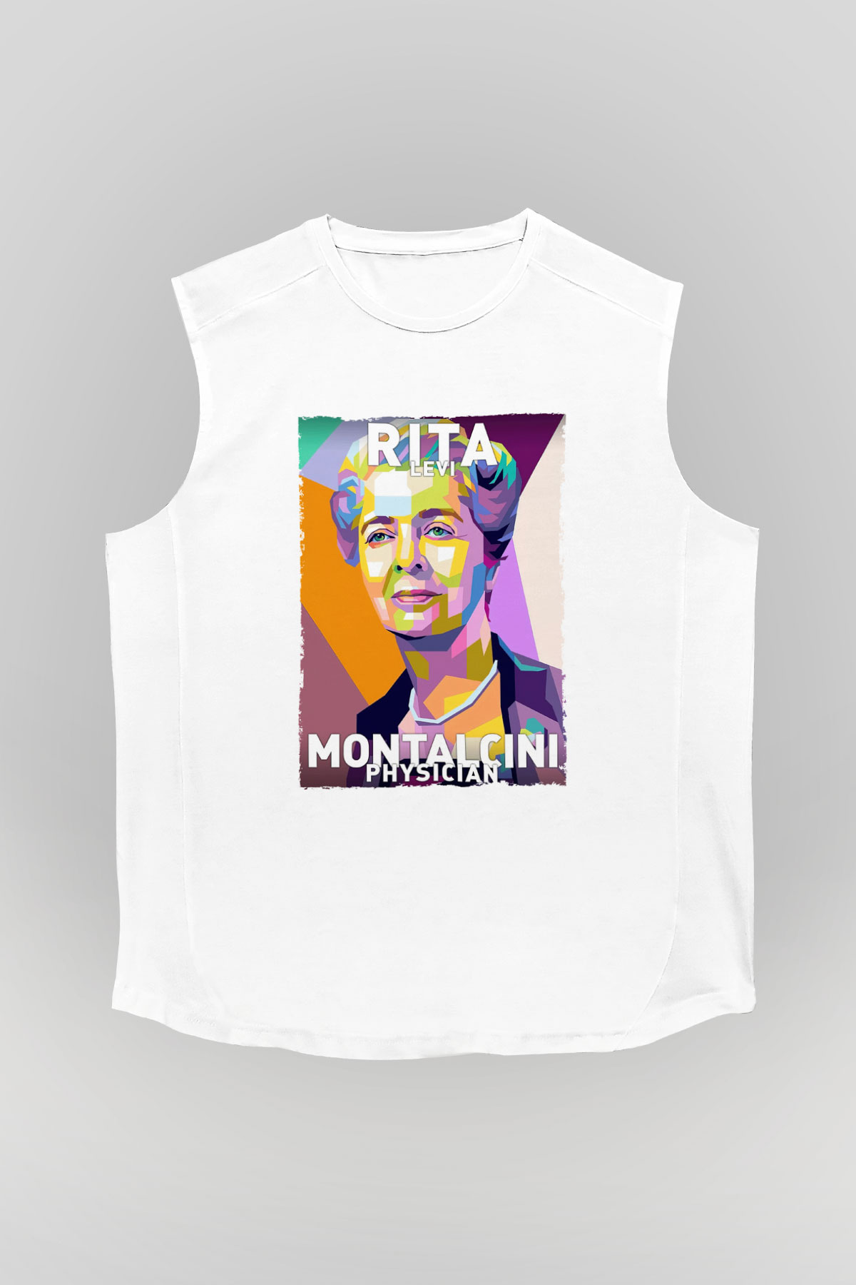 Rita Levi Montalcini Baskılı Unisex Kolsuz Beyaz Tişört - Tshirt