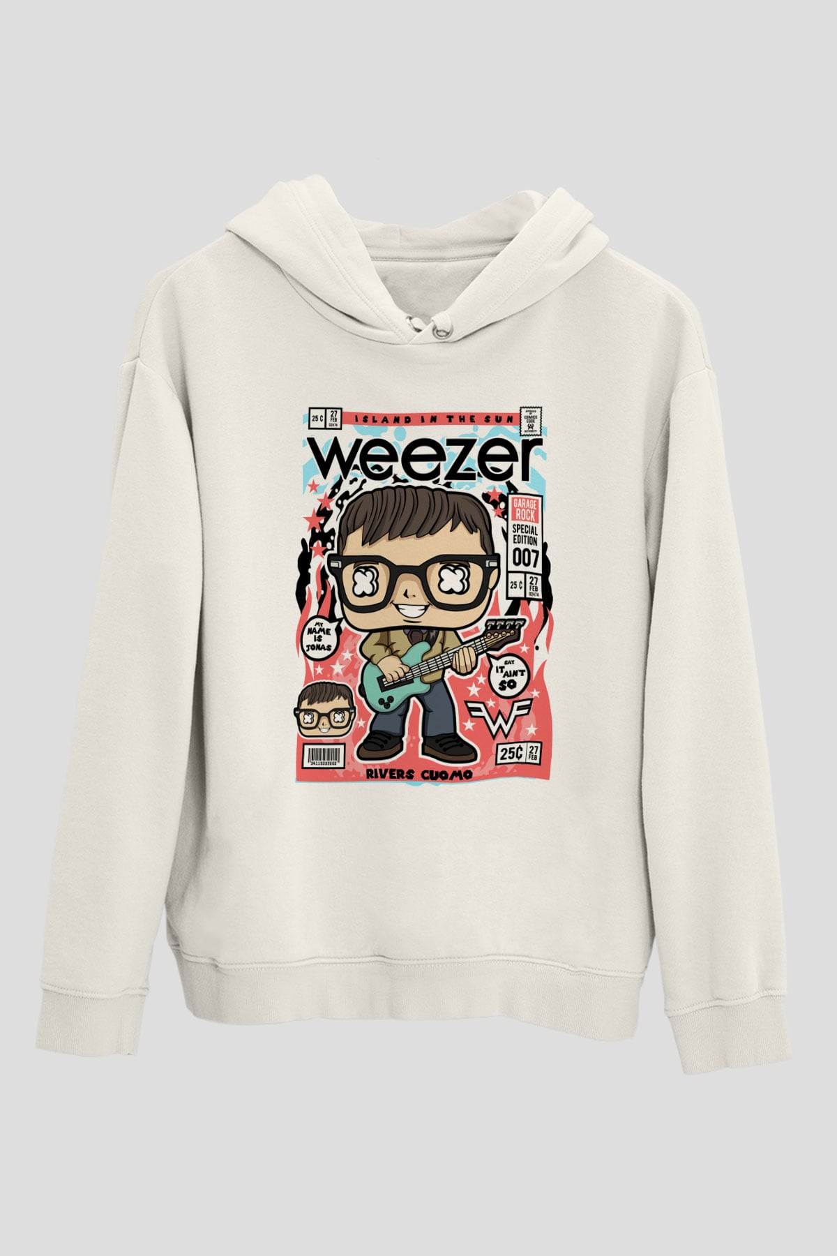 Rivers Cuomo Weezer Baskılı Unisex Beyaz Hoodie