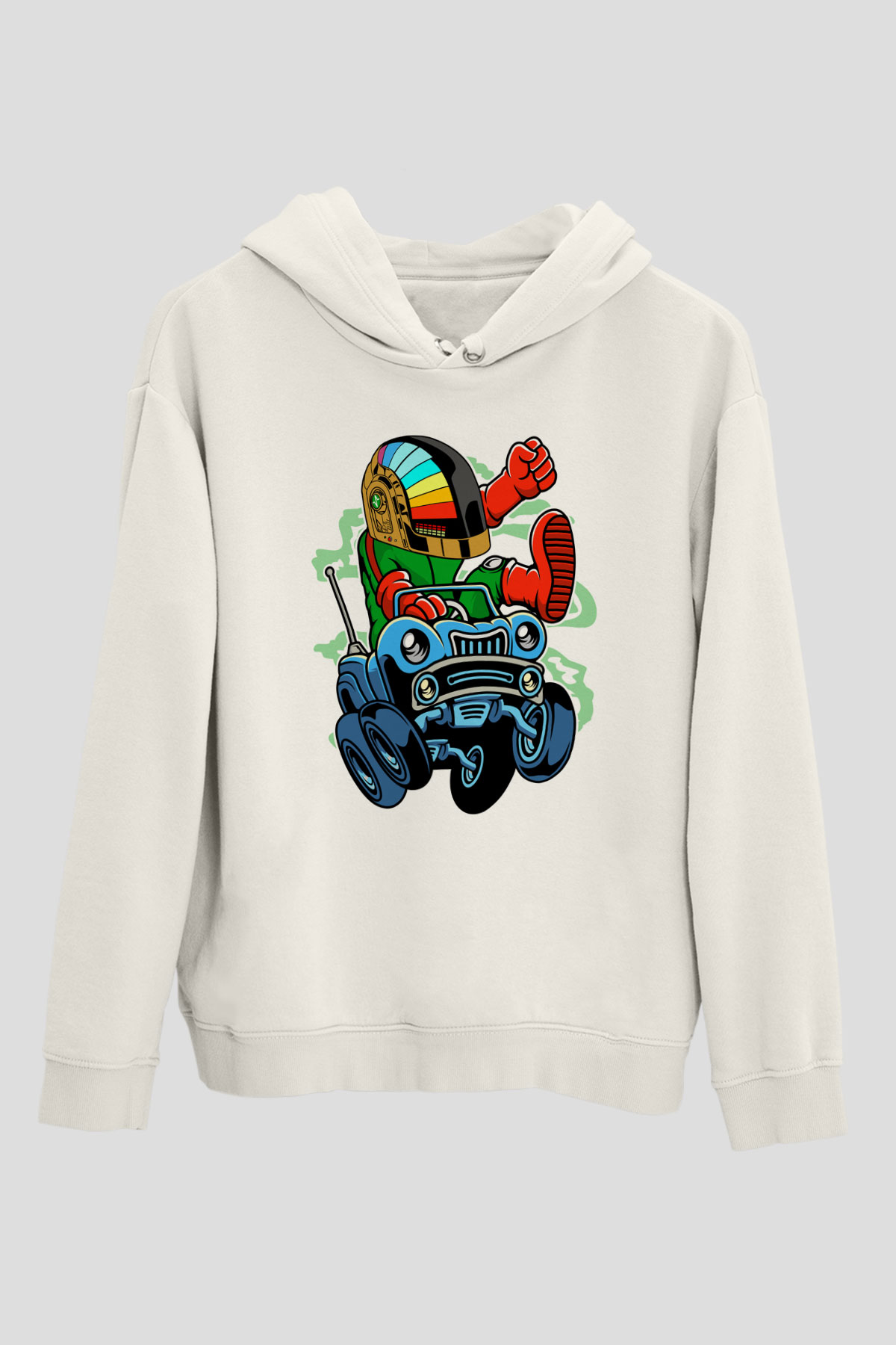 Road Daft Punk Baskılı Beyaz Unisex Hoodie