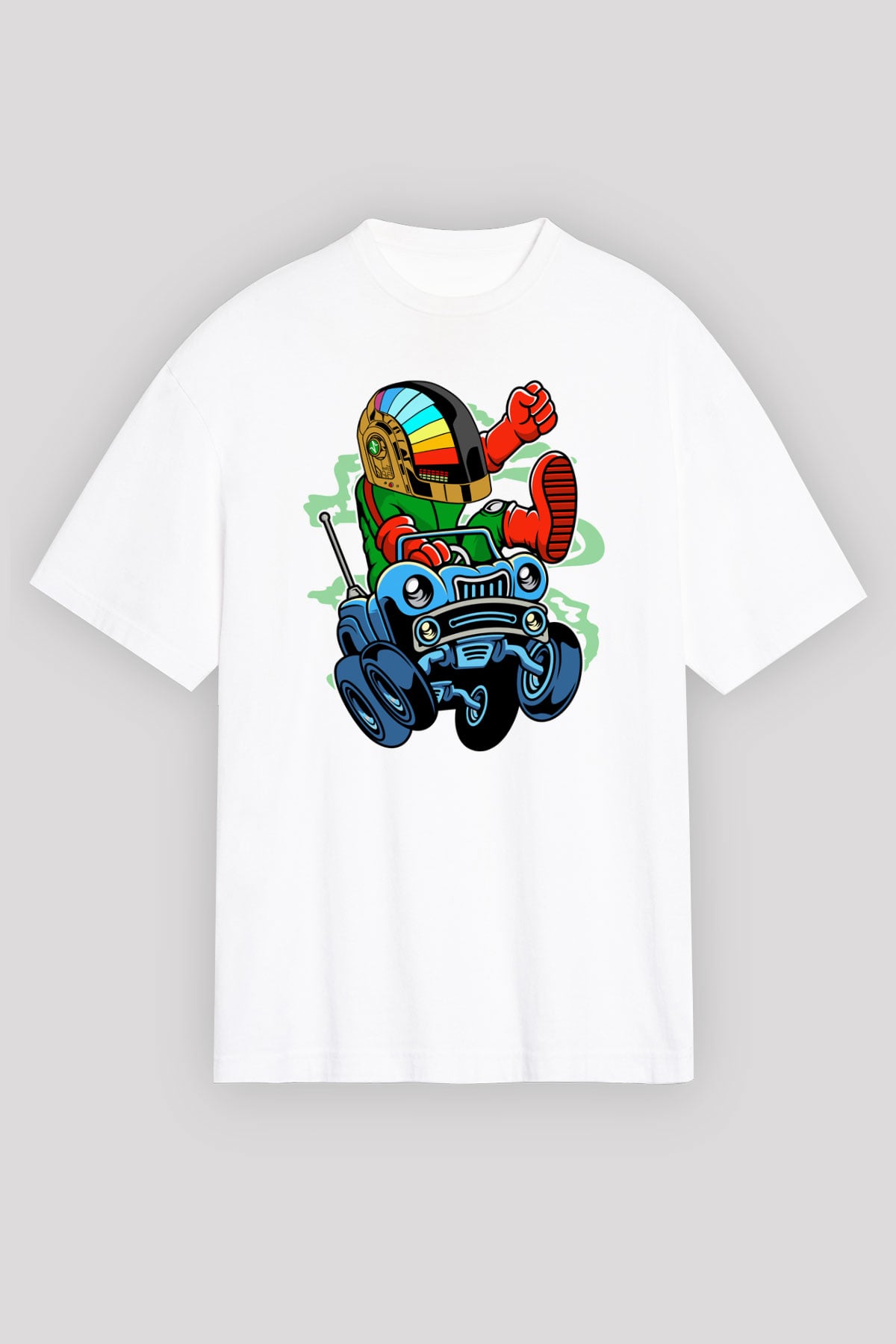 Road Daft Punk Baskılı Beyaz Unisex Oversize Tişört