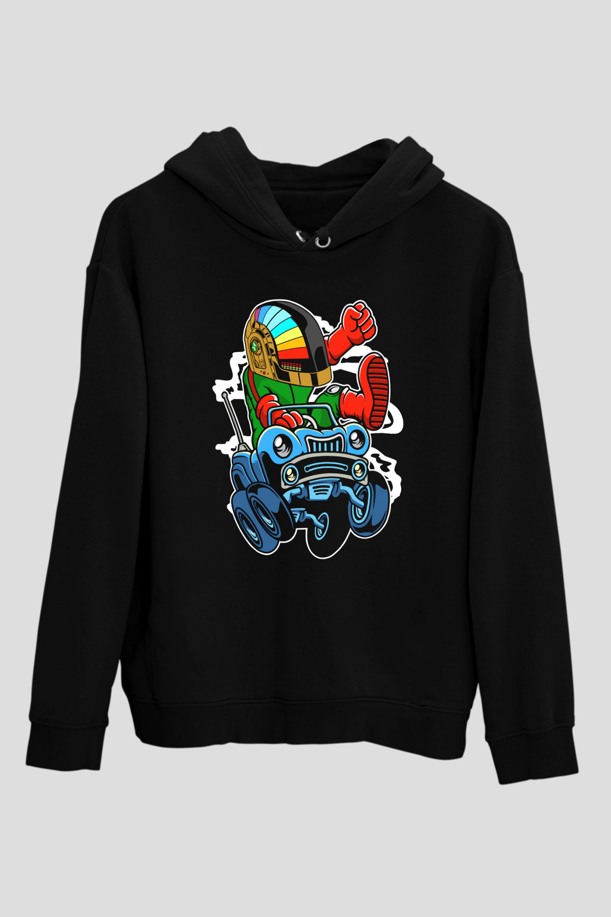 Road Daft Punk Baskılı Siyah Unisex Hoodie