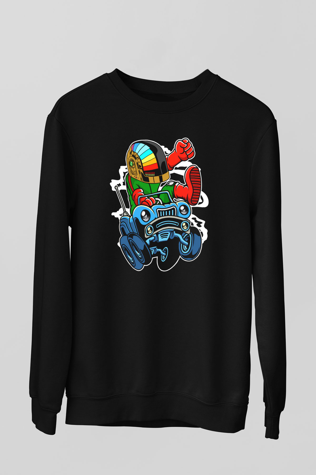 Road Daft Punk Baskılı Siyah Unisex Sweatshirt