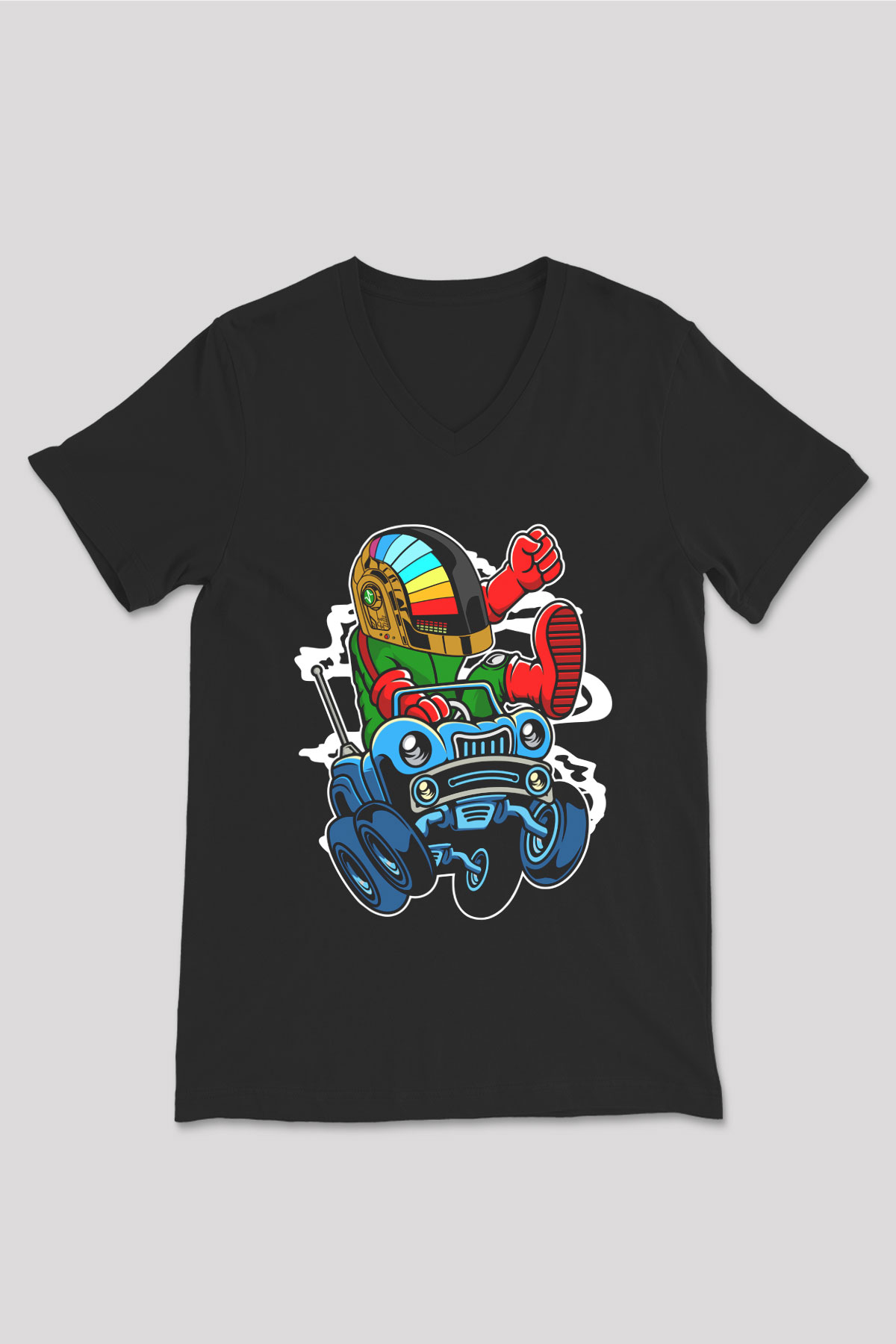 Road Daft Punk Baskılı Siyah Unisex V Yaka Tişört