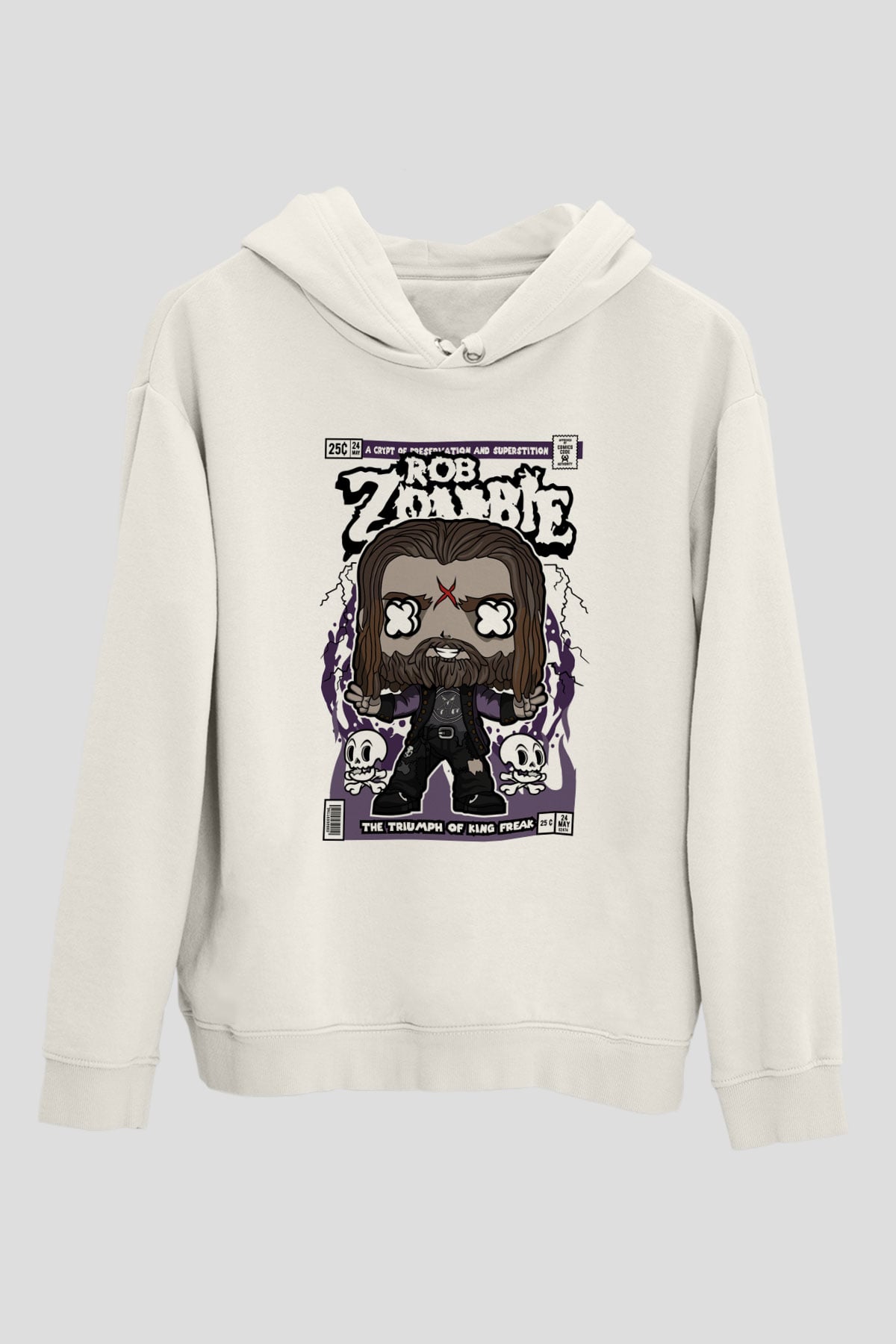 Rob Zombie Baskılı Unisex Beyaz Hoodie