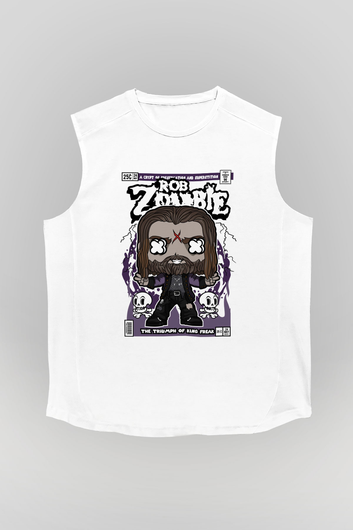 Rob Zombie Baskılı Unisex Beyaz Kolsuz Tişört
