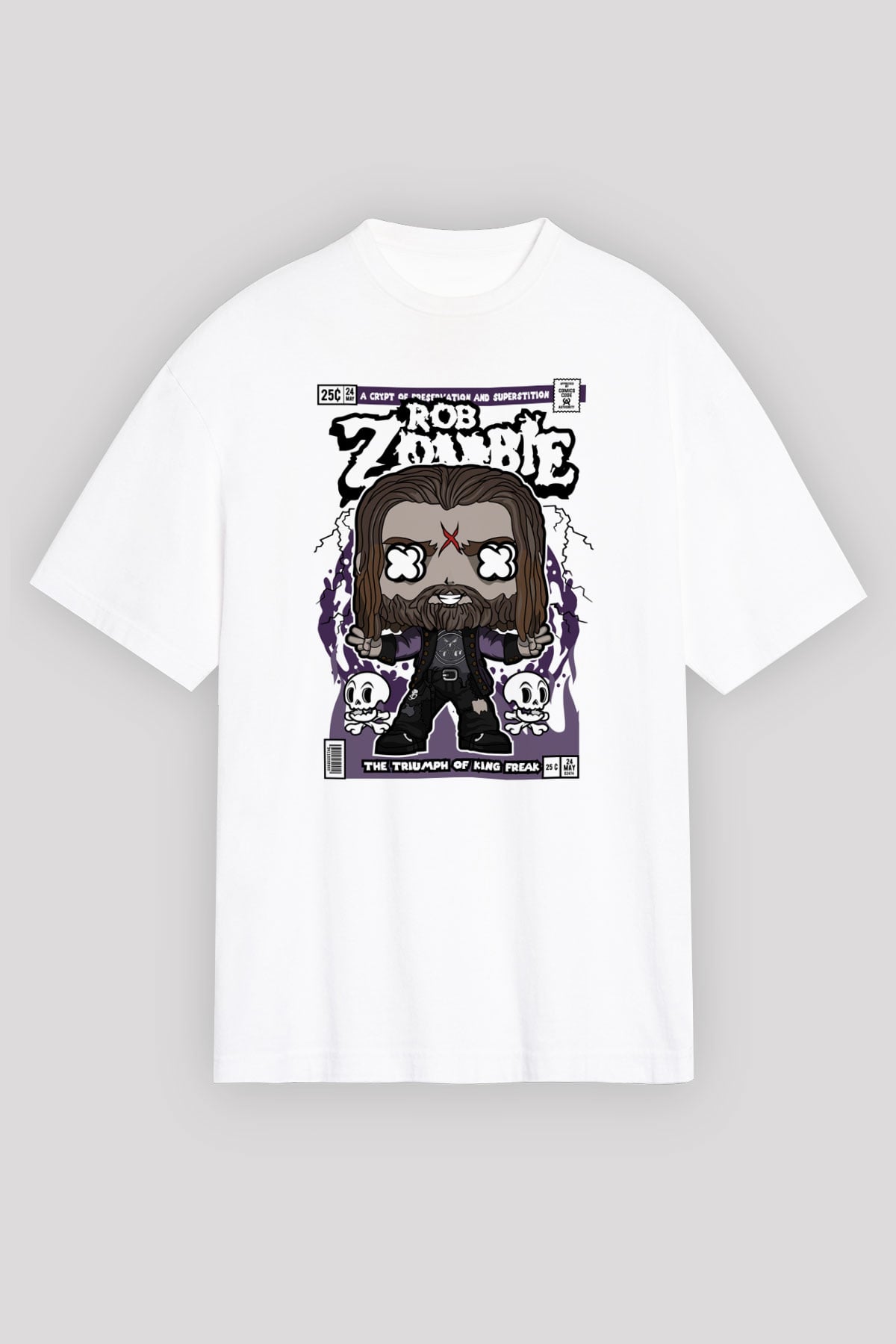 Rob Zombie Baskılı Unisex Beyaz Oversize Tişört