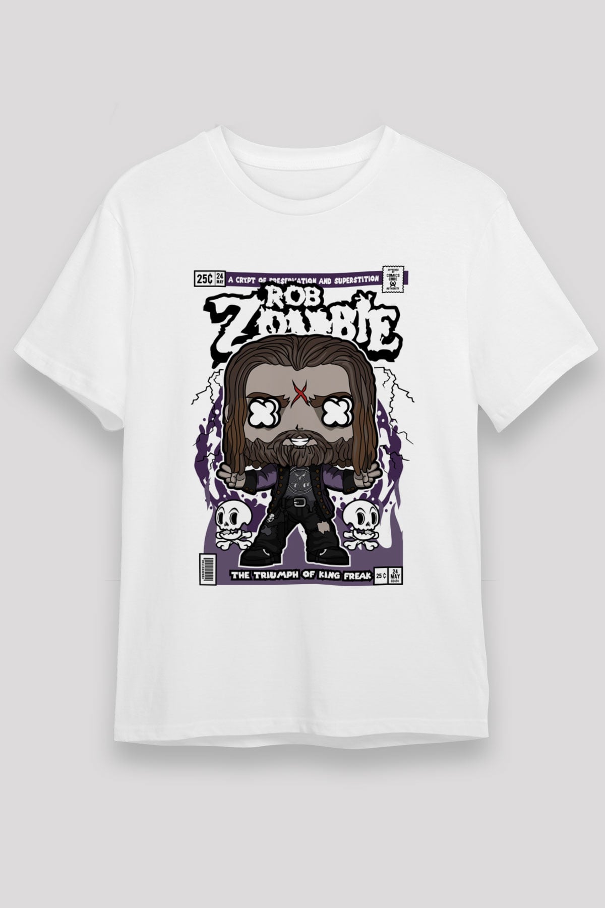 Rob Zombie Baskılı Unisex Beyaz Tişört