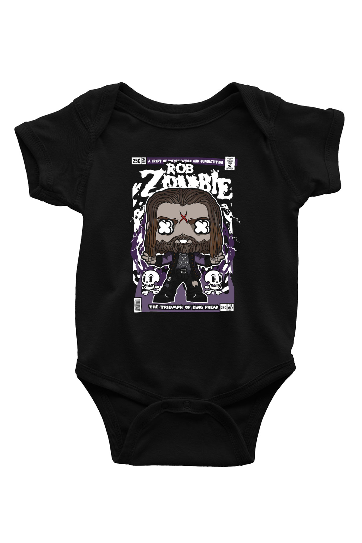 Rob Zombie Baskılı Unisex Siyah Bebek Body - Zıbın