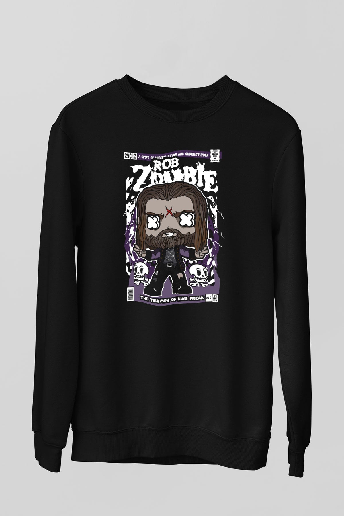 Rob Zombie Baskılı Unisex Siyah Sweatshirt