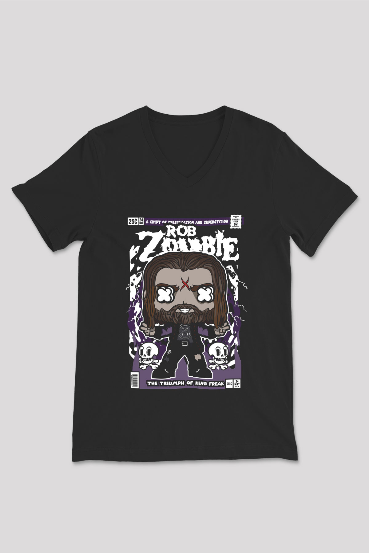 Rob Zombie Baskılı Unisex Siyah V Yaka Tişört