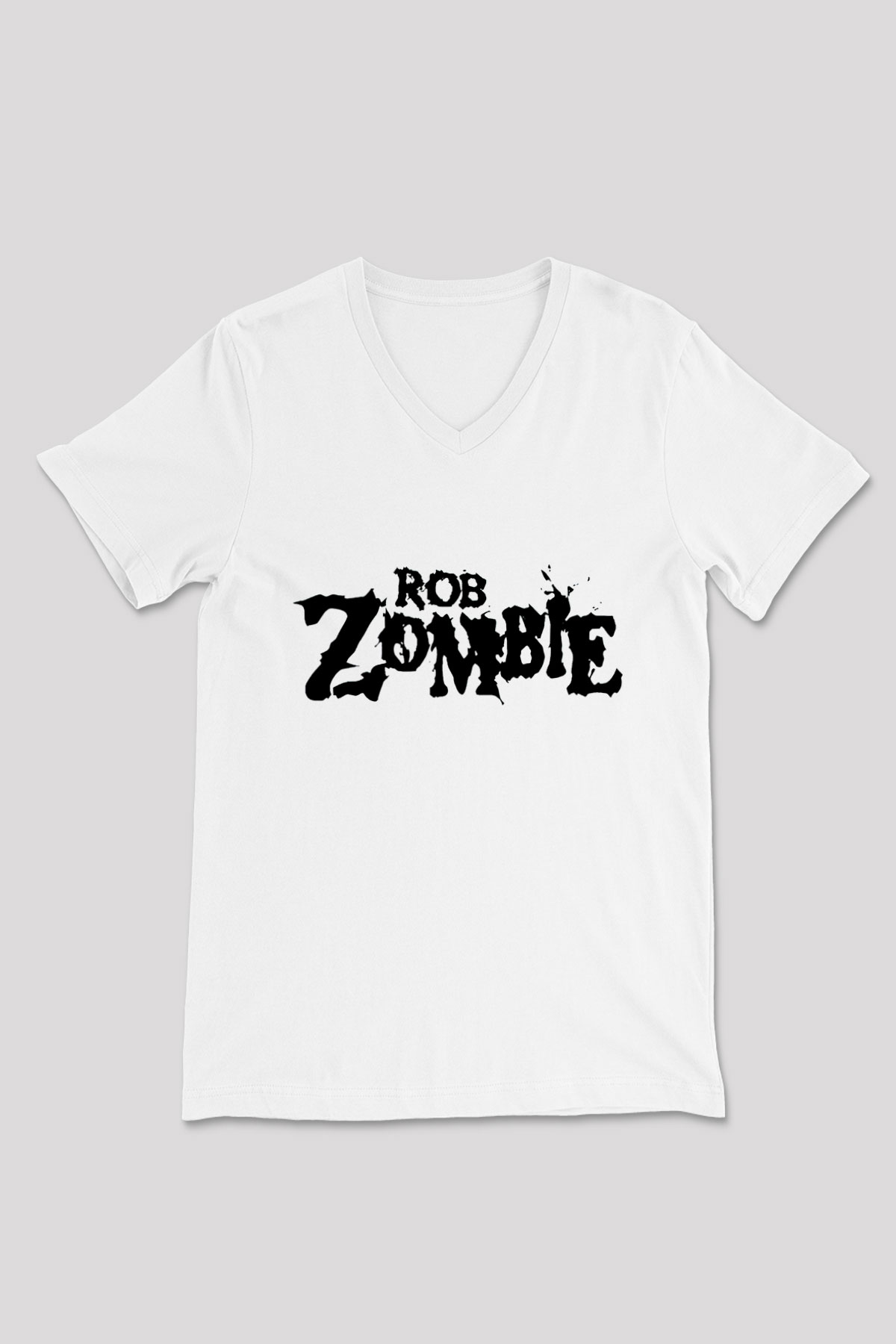 Rob Zombie Beyaz Unisex V Yaka Tişört T-Shirt