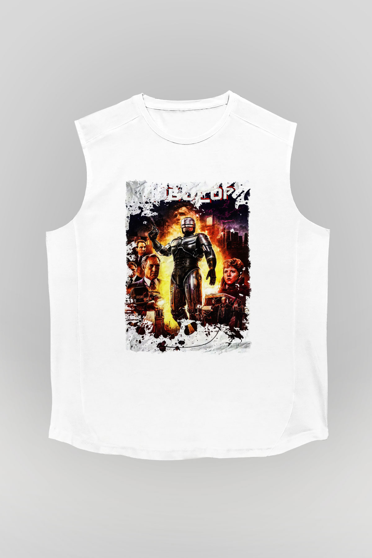 RoboCop Beyaz Unisex Kolsuz Tişört