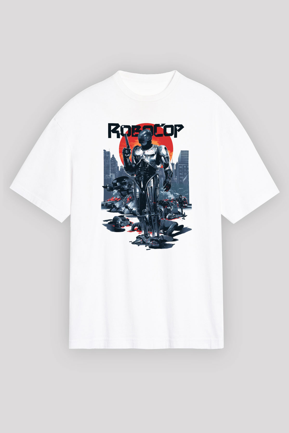 RoboCop Beyaz Unisex Oversize Tişört T-Shirt