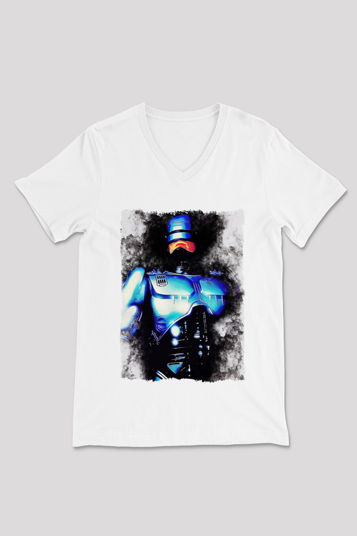RoboCop Beyaz Unisex V Yaka Tişört