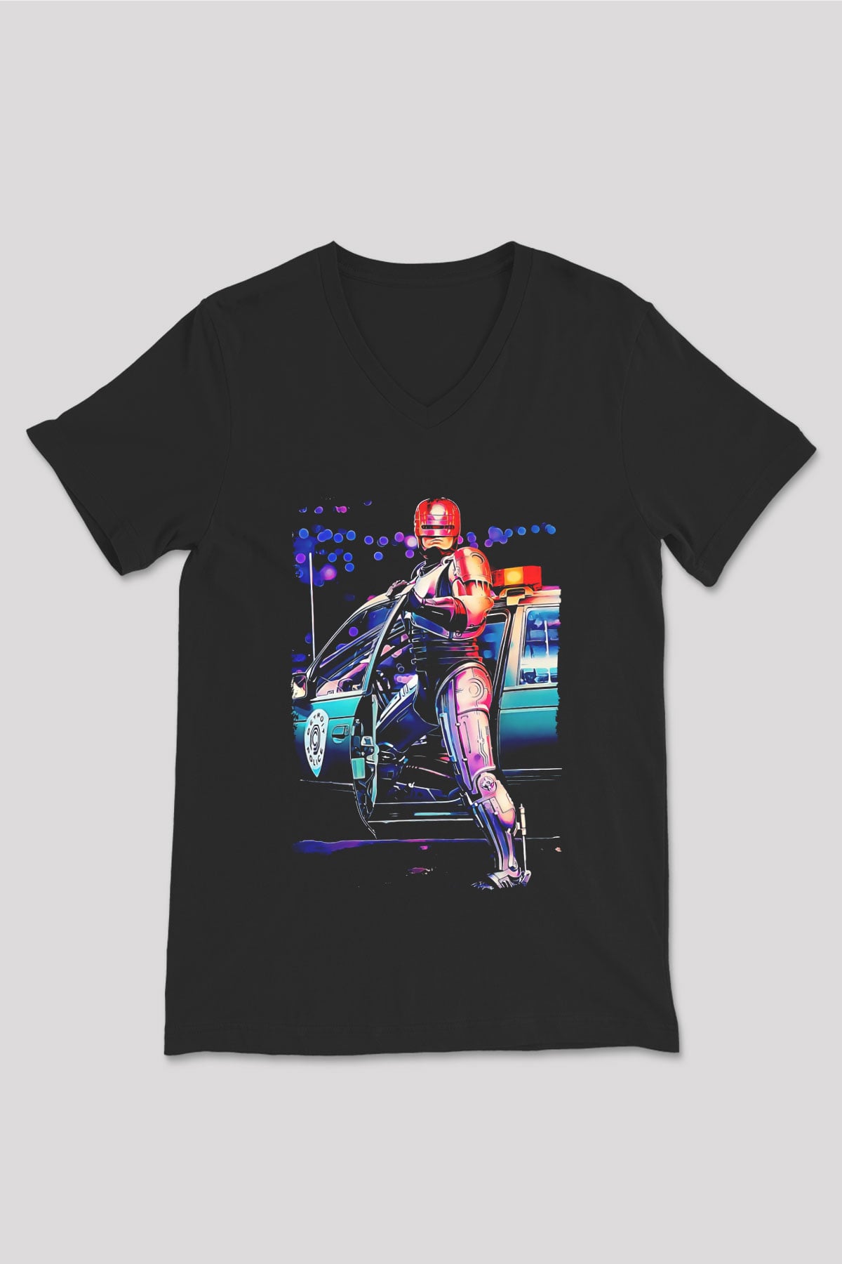 RoboCop Siyah Unisex V Yaka Tişört