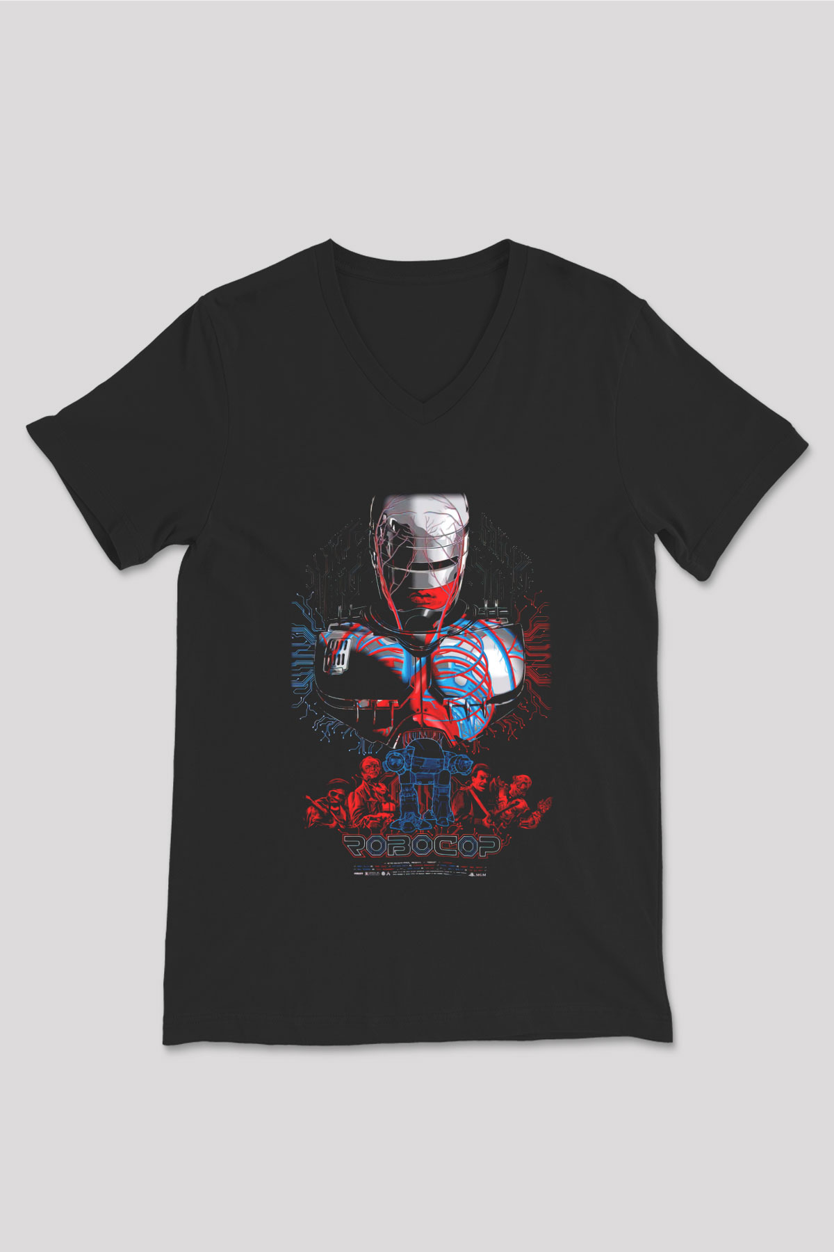 RoboCop Siyah Unisex V Yaka Tişört T-Shirt