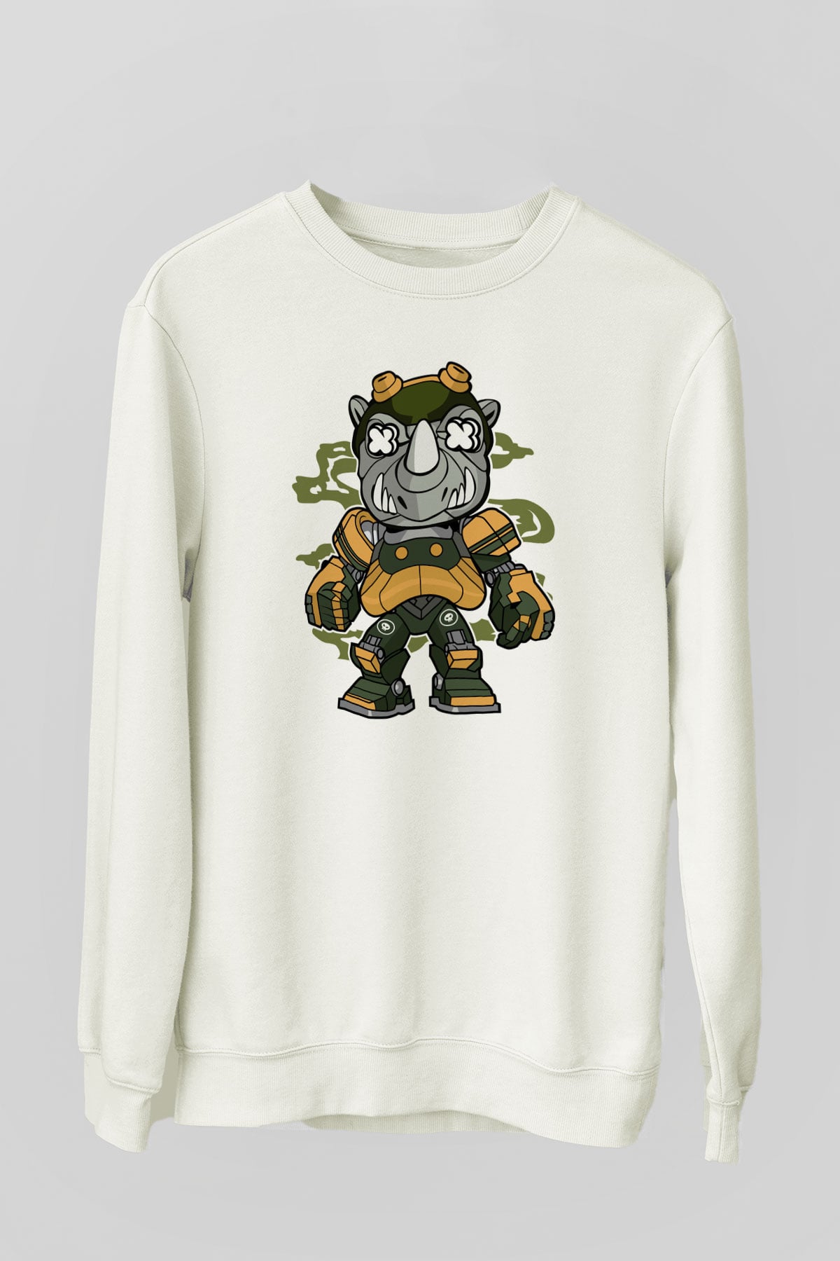 Rock Steady Mecha Baskılı Beyaz Unisex Sweatshirt