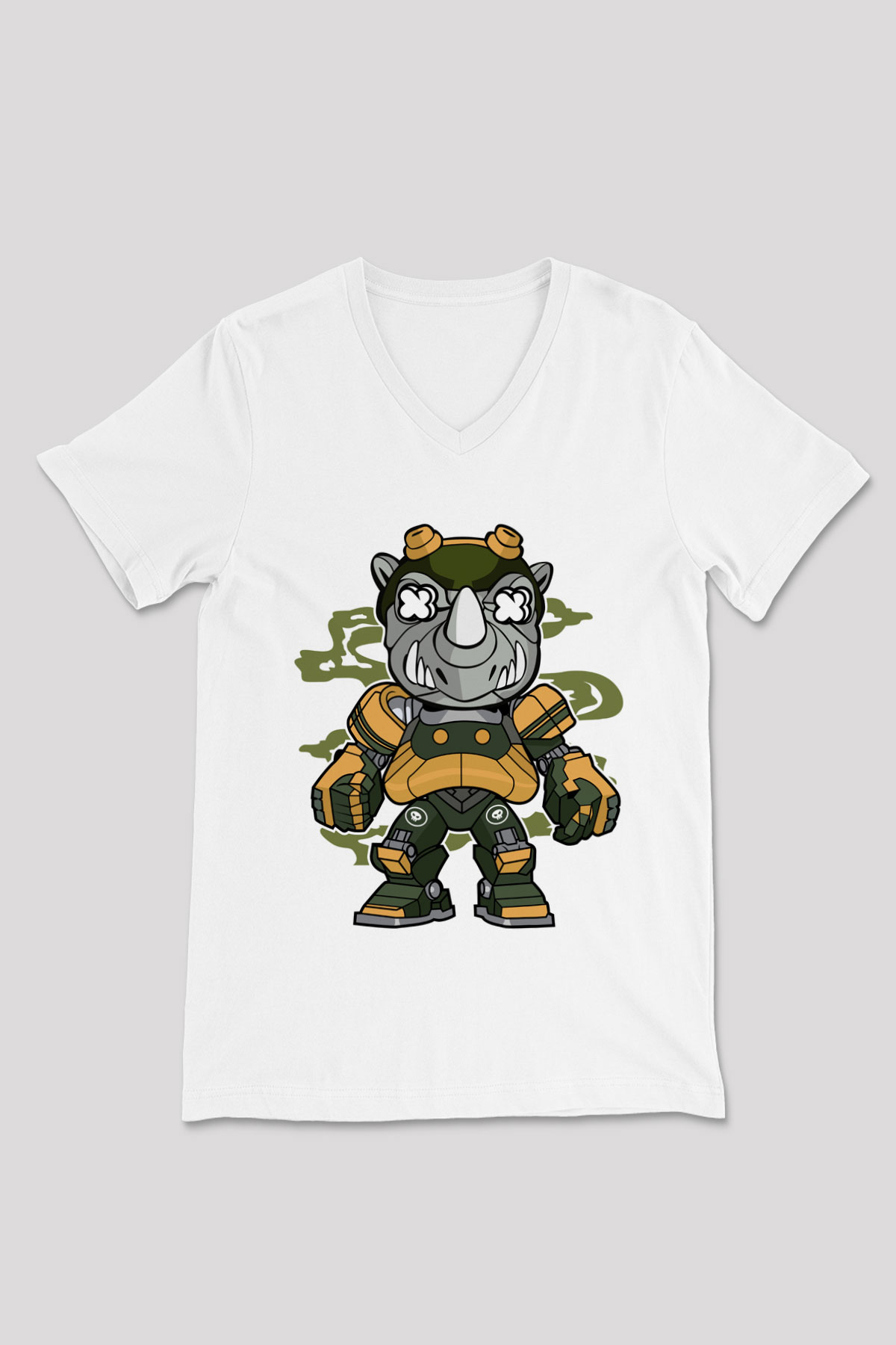 Rock Steady Mecha Baskılı Beyaz Unisex V Yaka Tişört